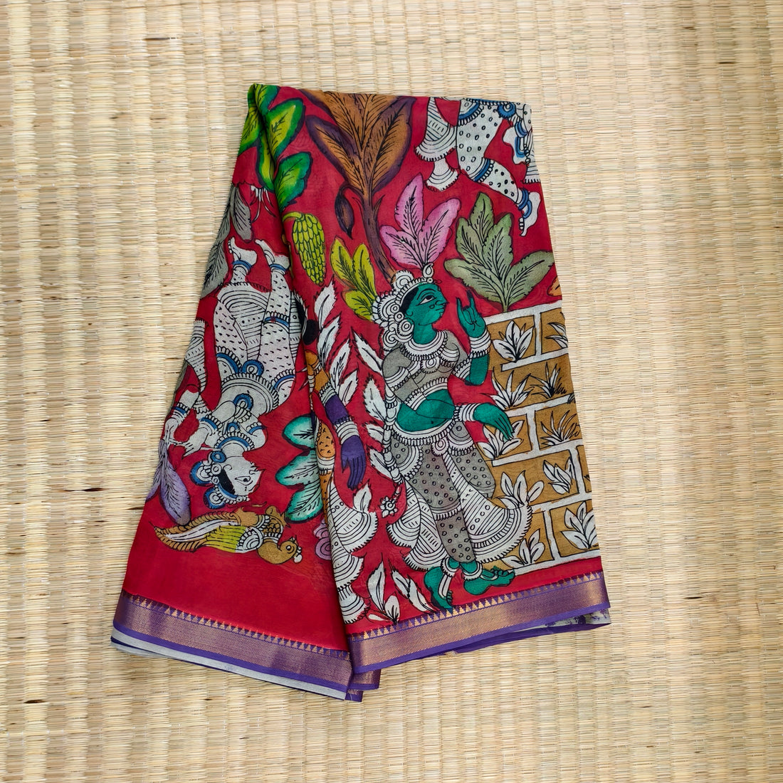 Pen kalamkari Mangalagiri silk saree