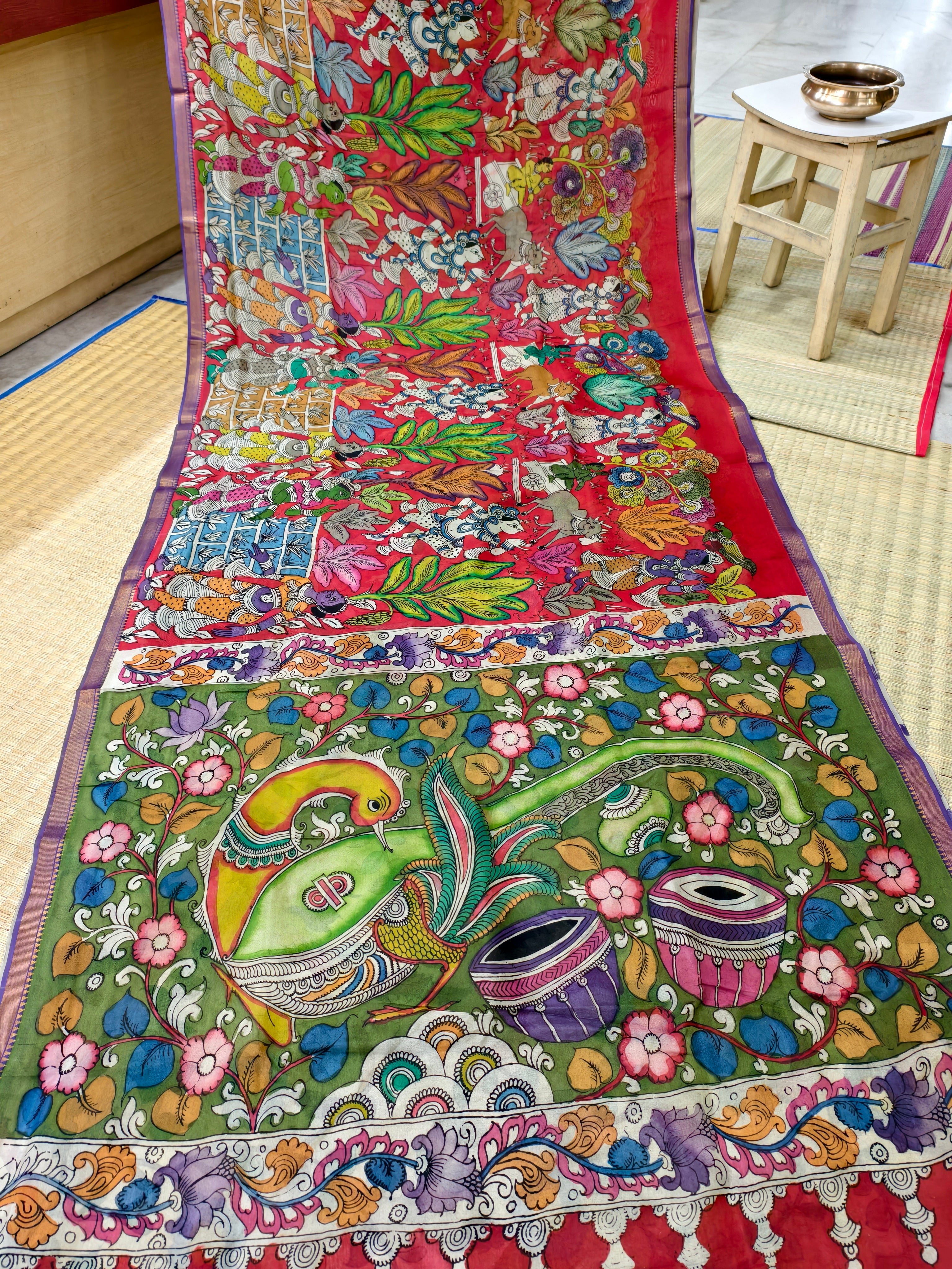 Pen kalamkari Mangalagiri silk saree