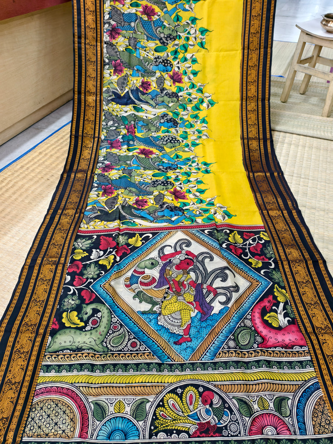 Pen kalamkari Kanchi pattu saree