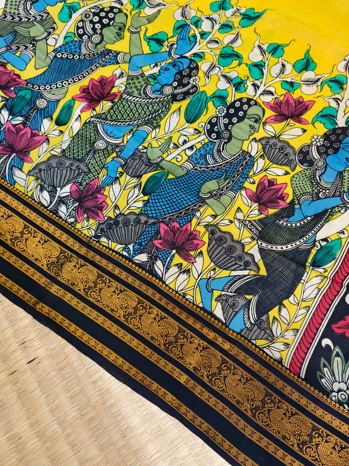 Pen kalamkari Kanchi pattu saree