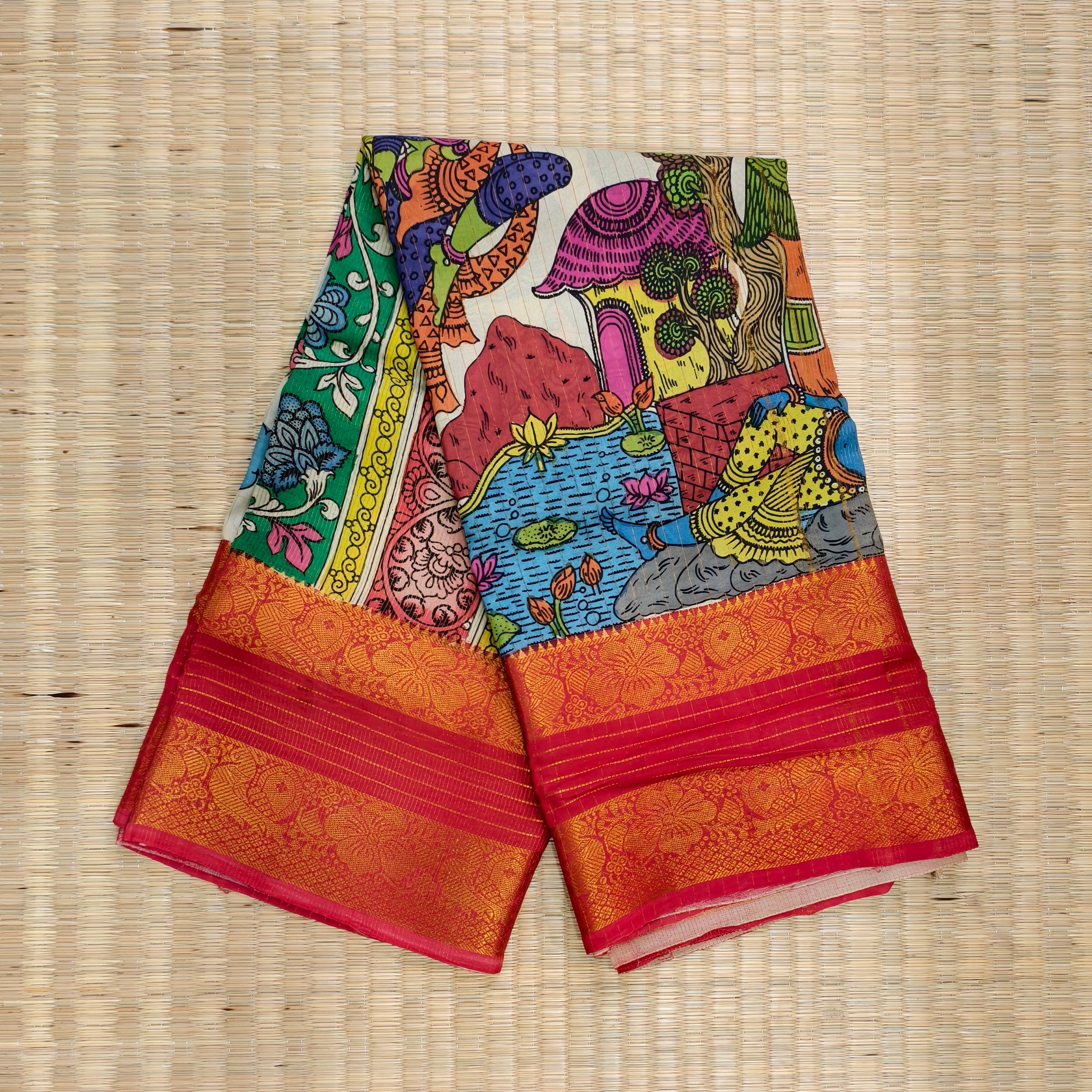 Pen kalamkari kanchi pattu saree