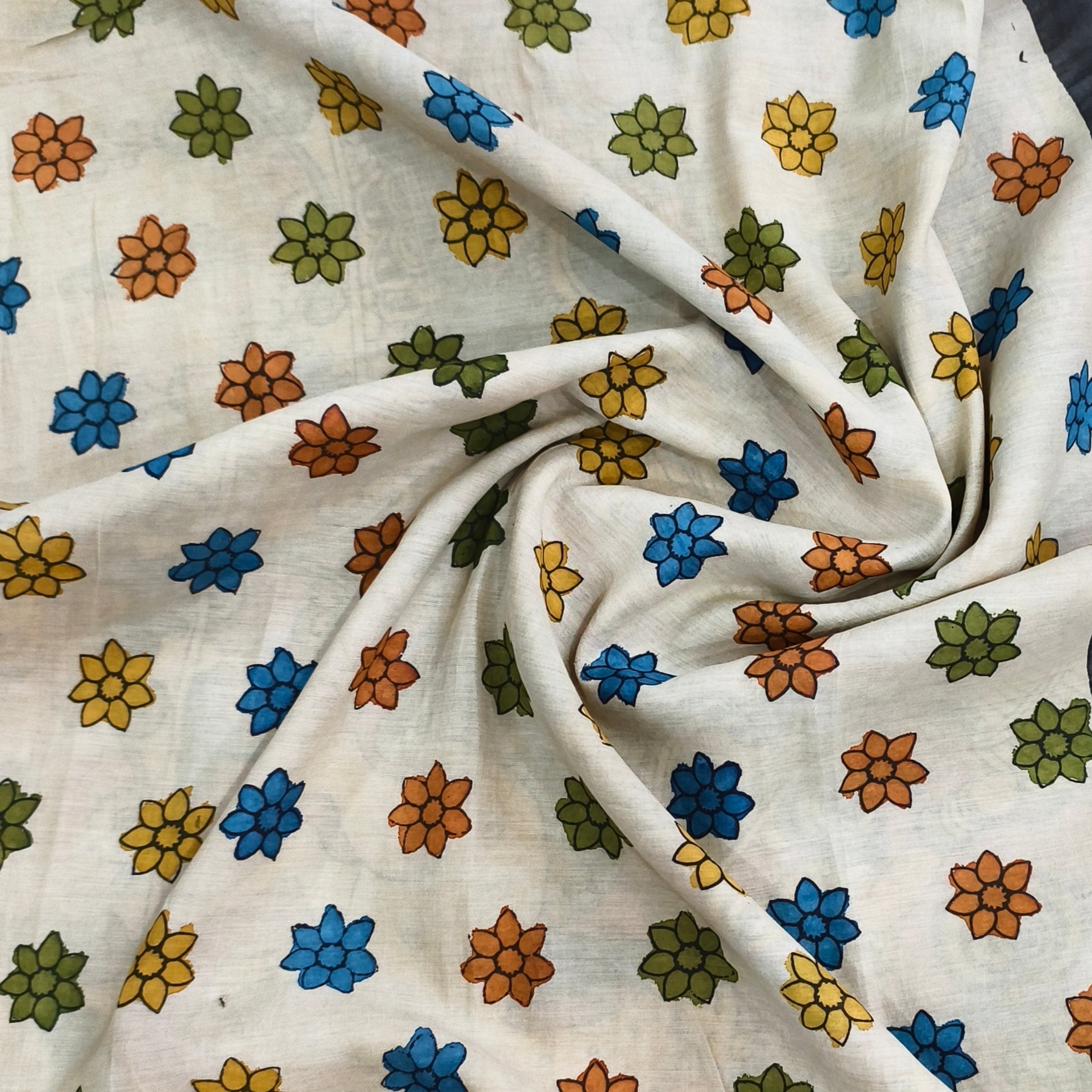 Pen kalamkari Floral themed banglore silk saree