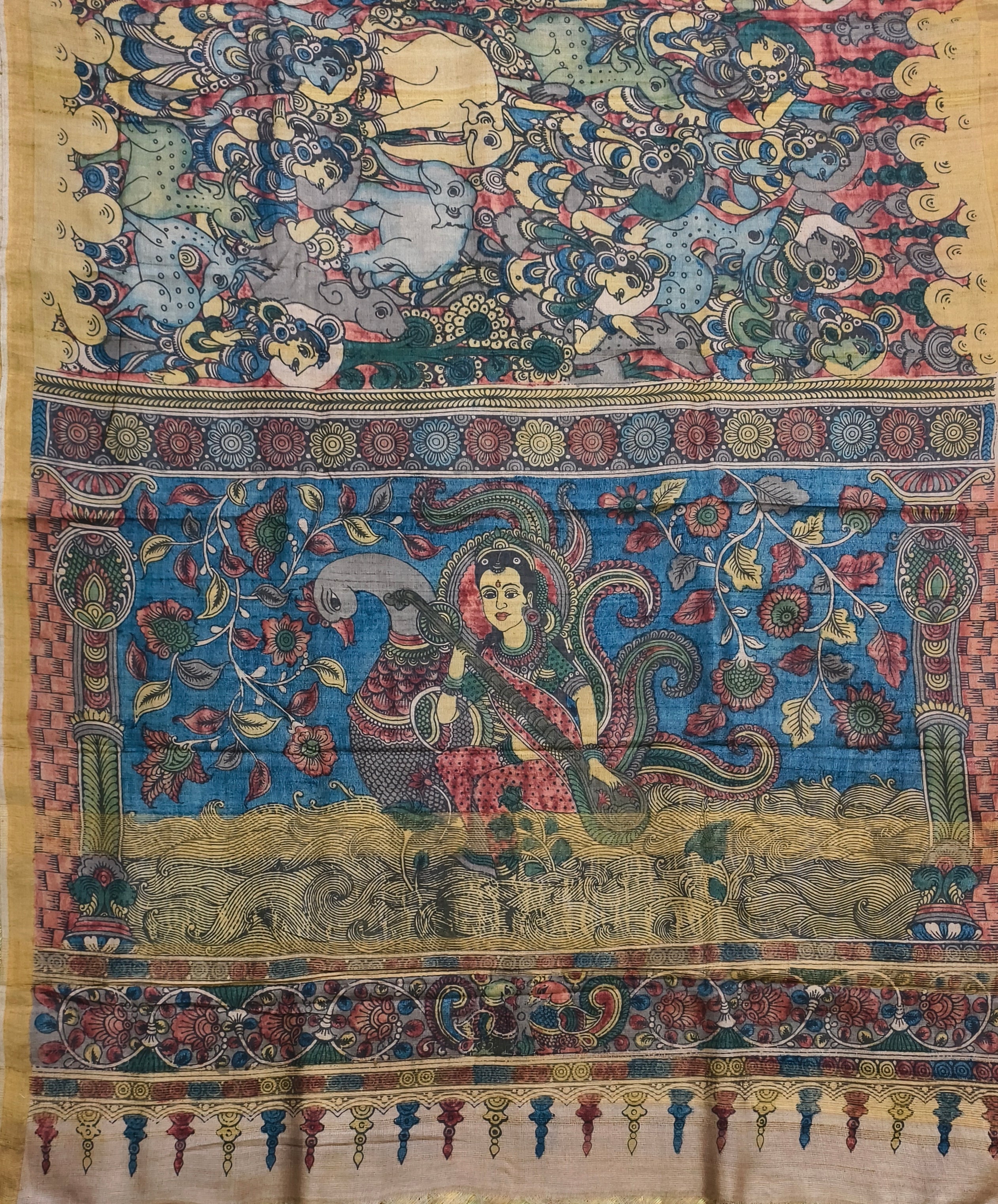 Pen kalamkari pure tussar silk saree