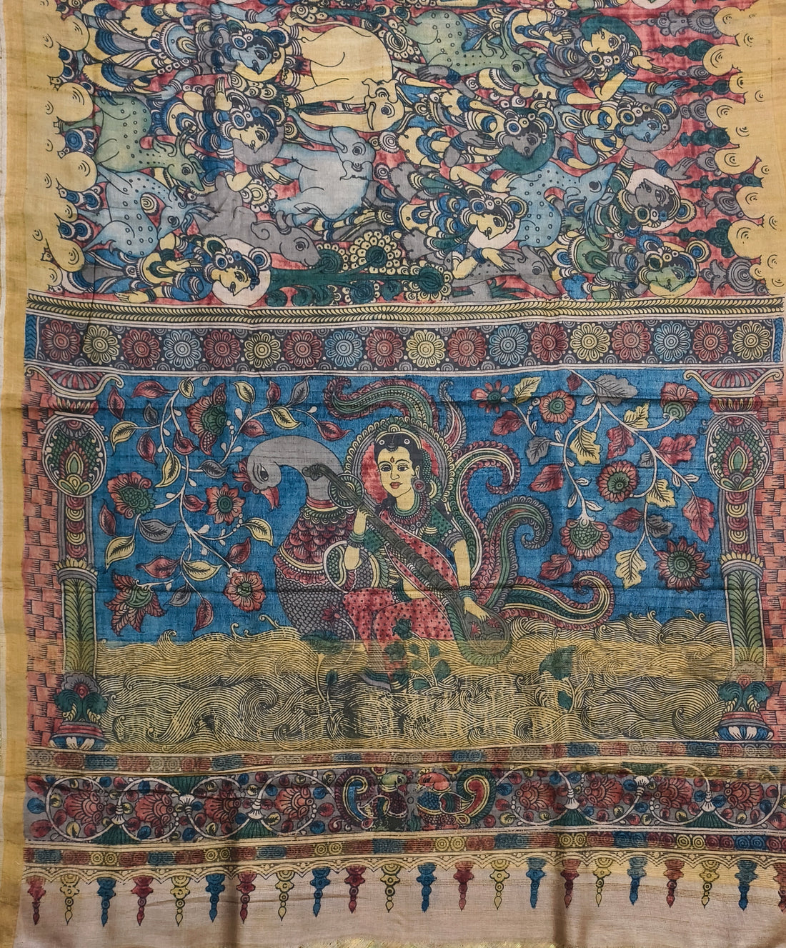 Pen kalamkari pure tussar silk saree