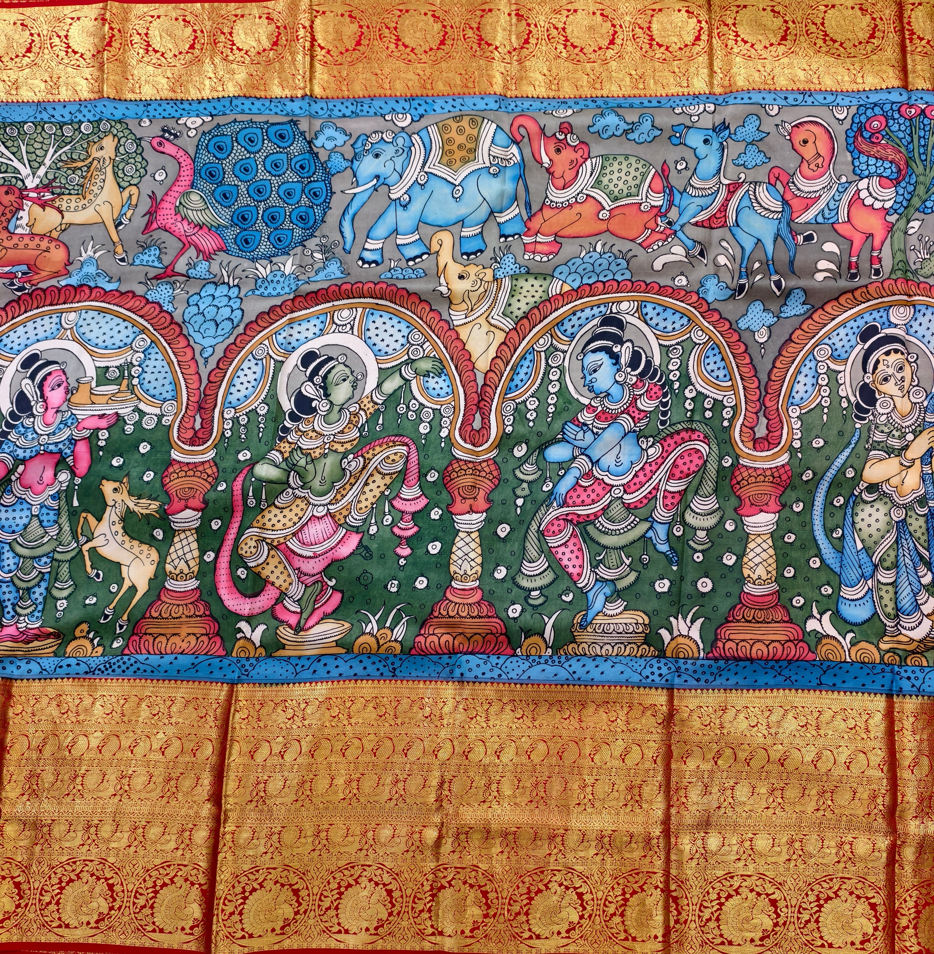 Pen kalamkari pure kanchi pattu silk saree
