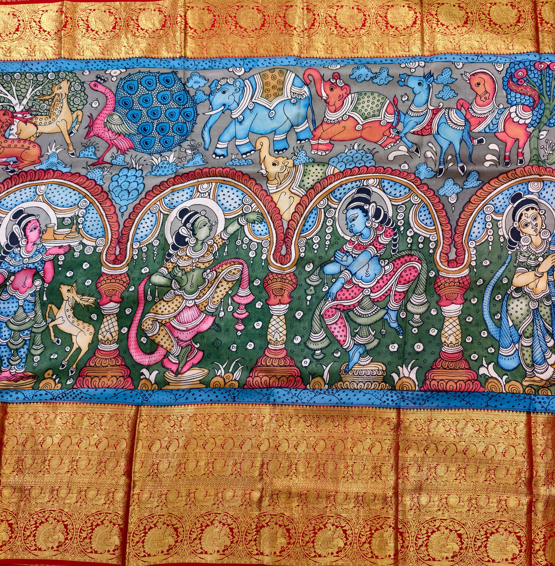 Pen kalamkari pure kanchi pattu silk saree