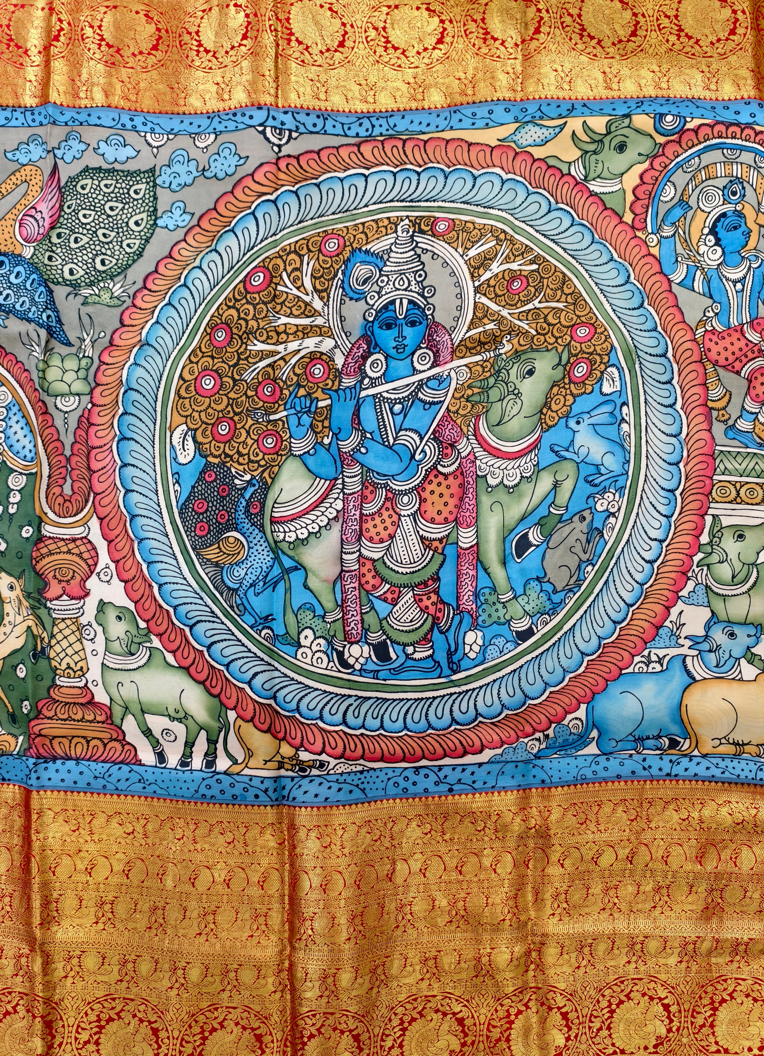 Pen kalamkari pure kanchi pattu silk saree
