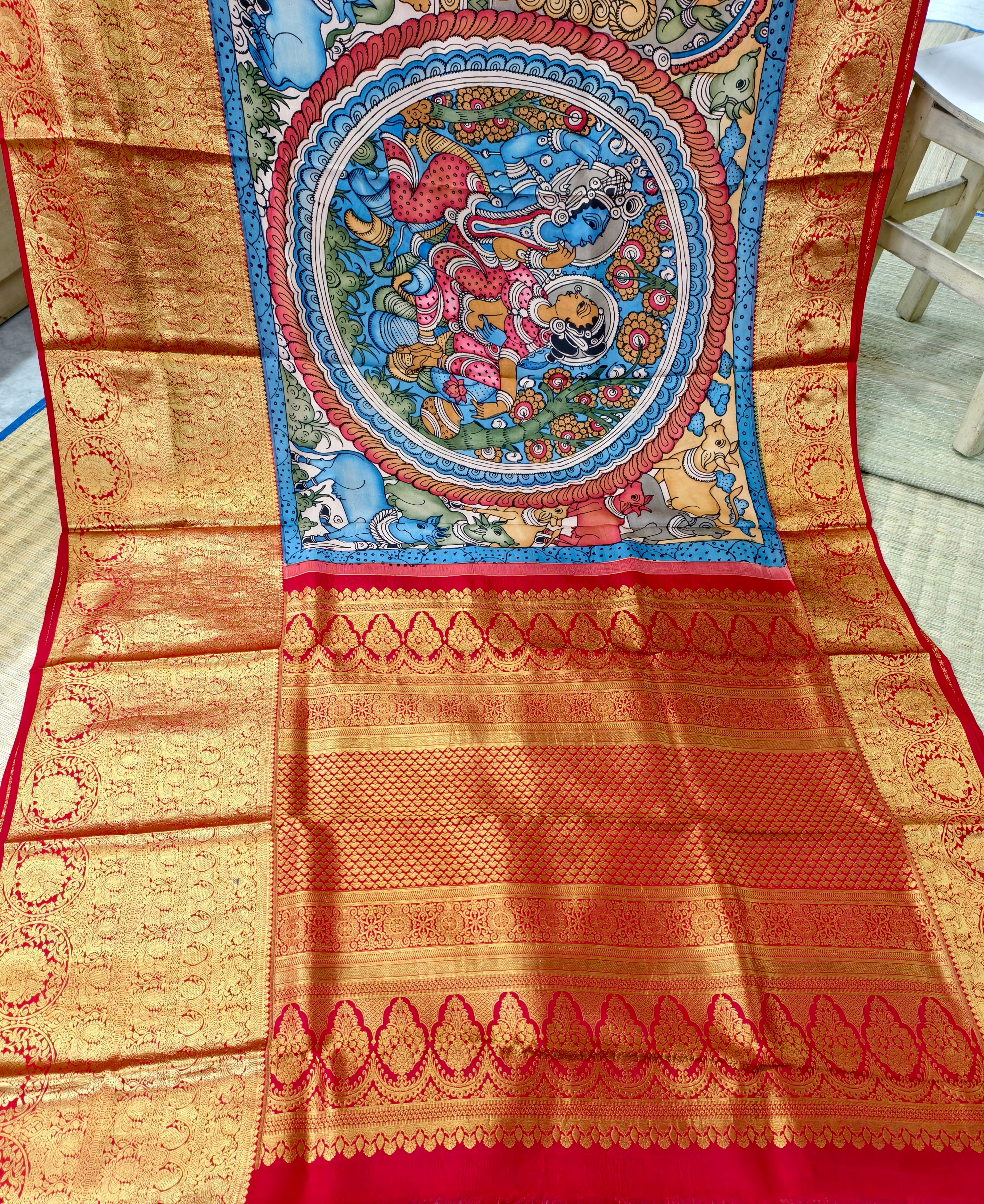 Pen kalamkari pure kanchi pattu silk saree