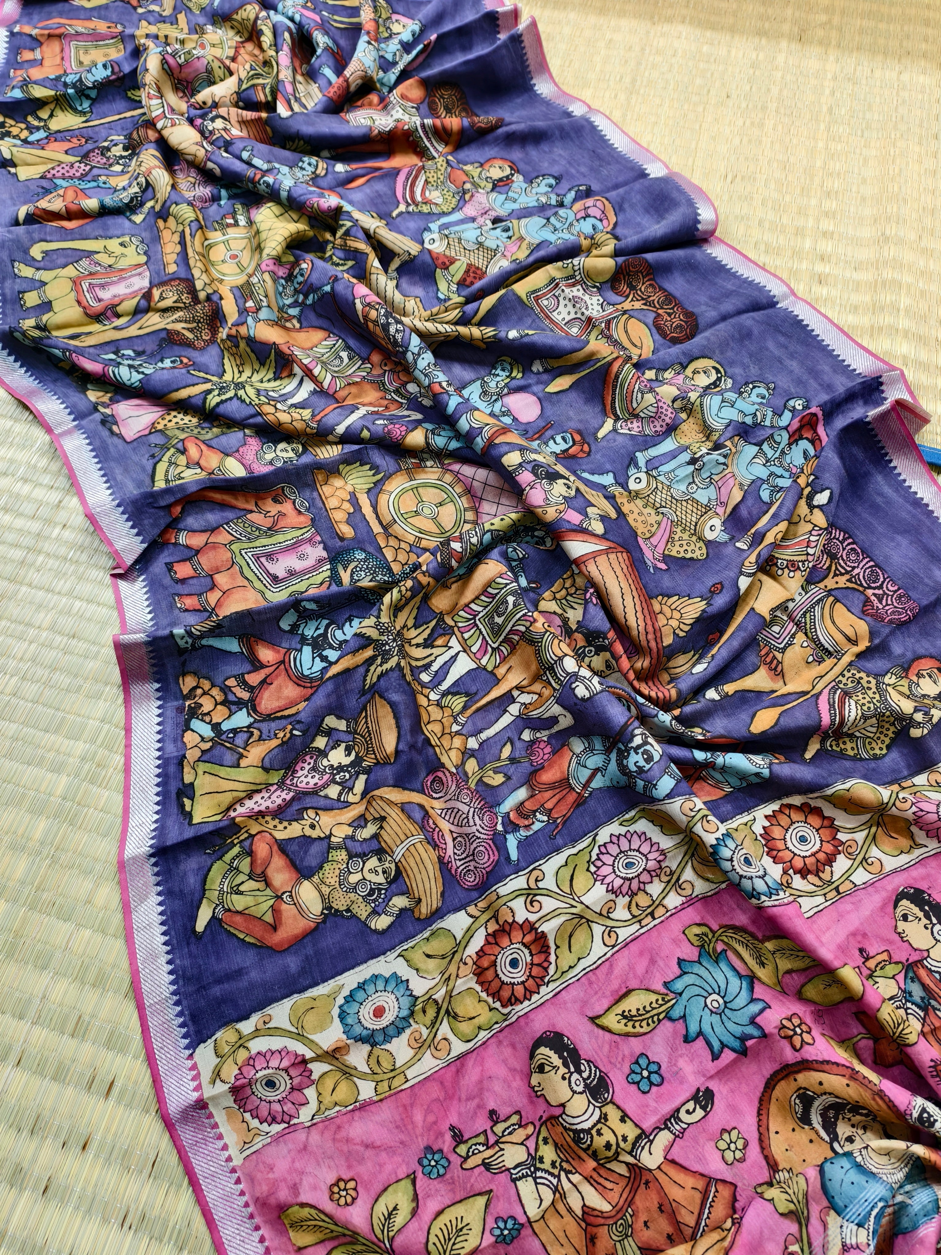 Pen kalamkari Mangalagiri silk saree