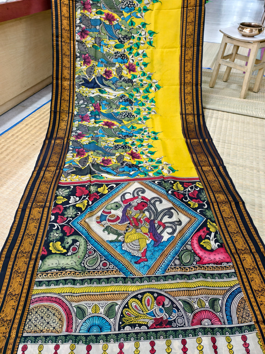 Pen kalamkari Kanchi pattu saree