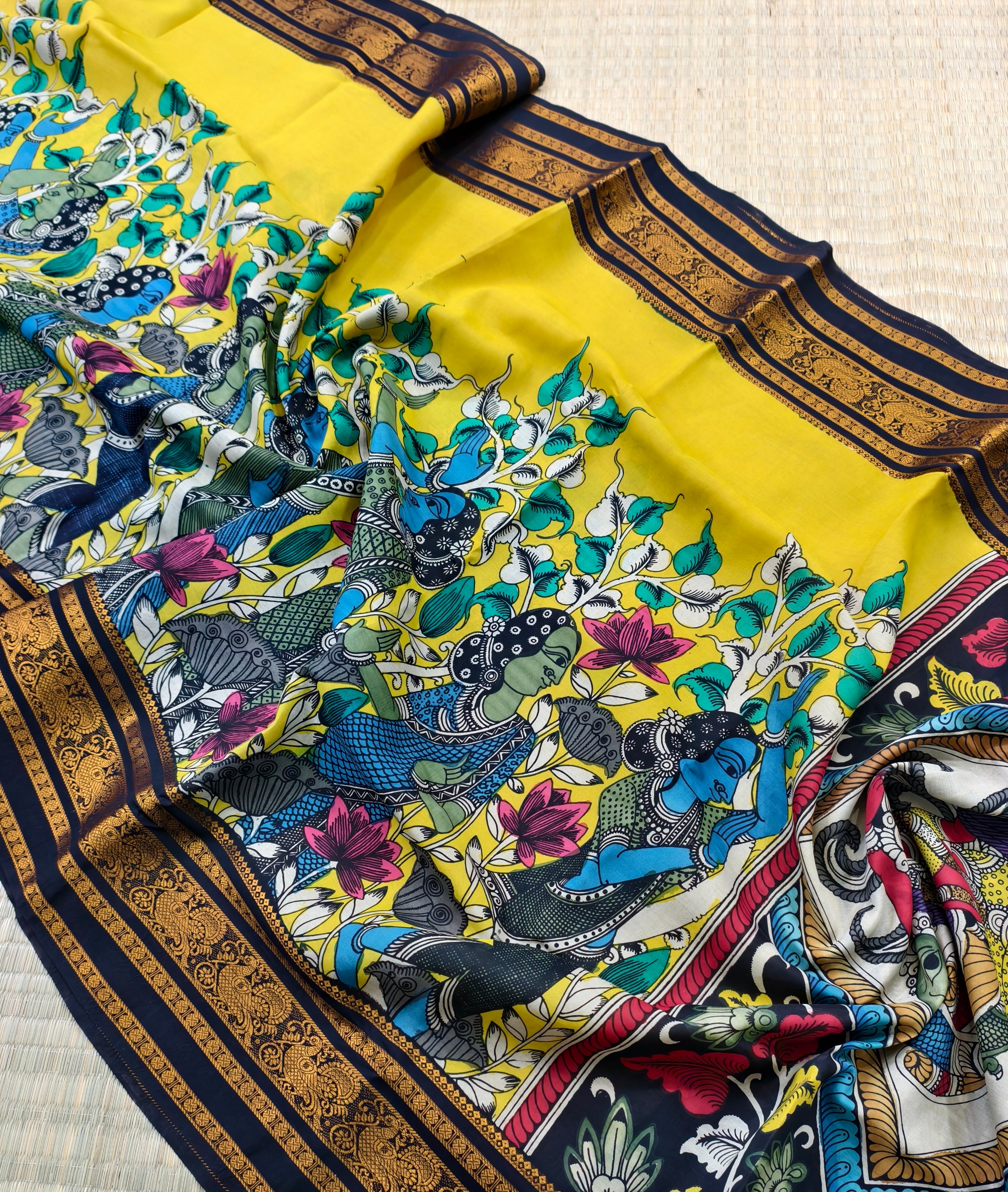 Pen kalamkari Kanchi pattu saree