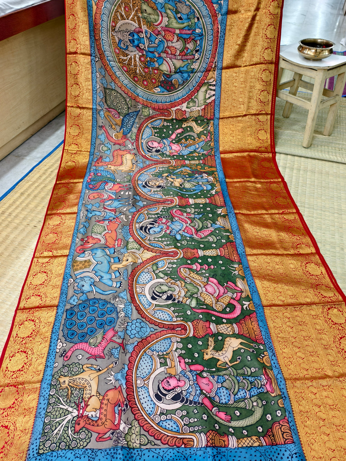 Pen kalamkari pure kanchi pattu silk saree