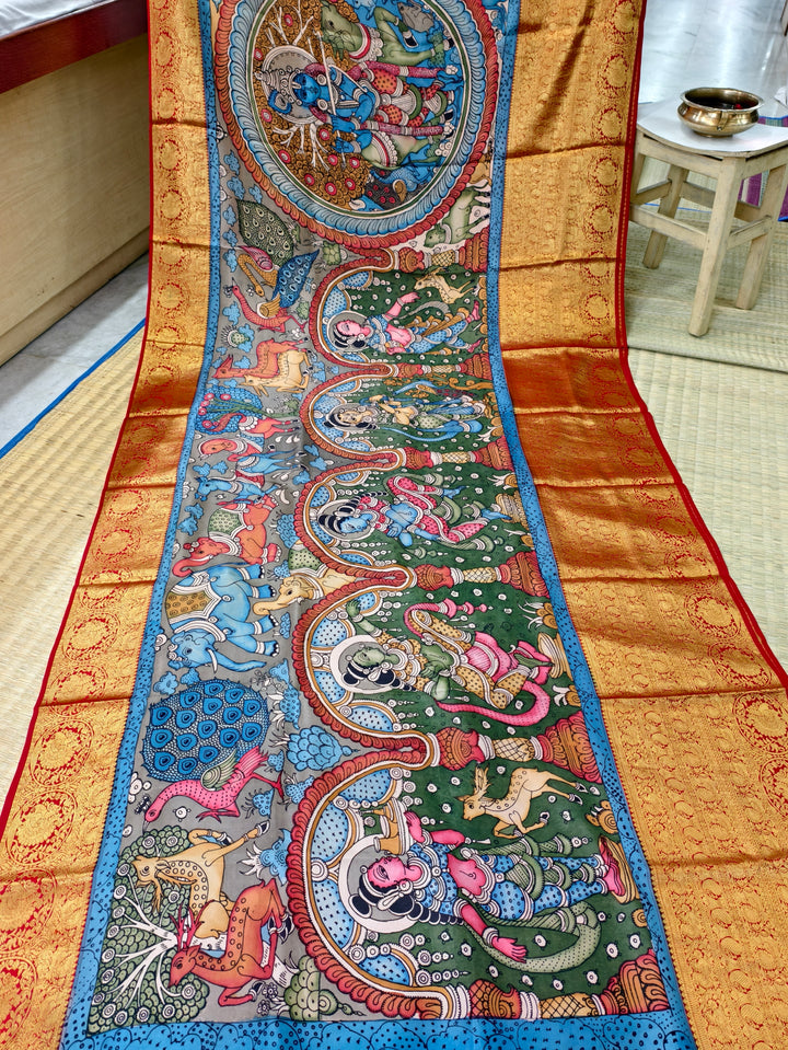 Pen kalamkari pure kanchi pattu silk saree