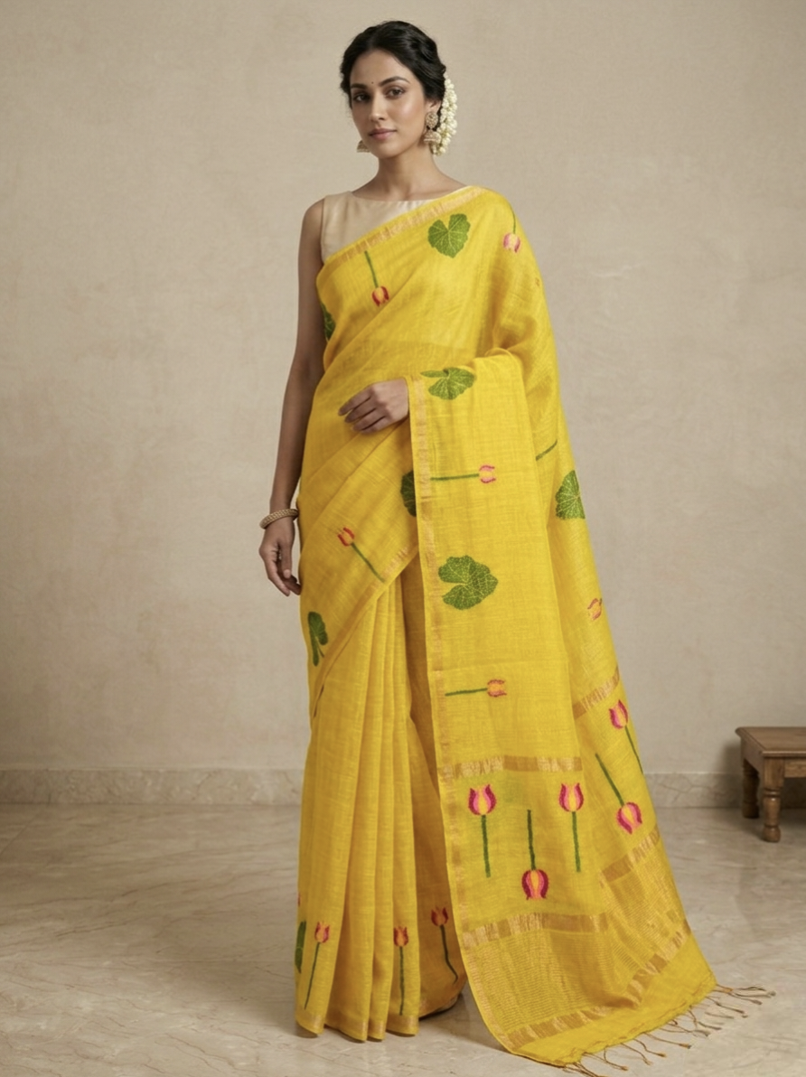 Lenin silk jamdani saree