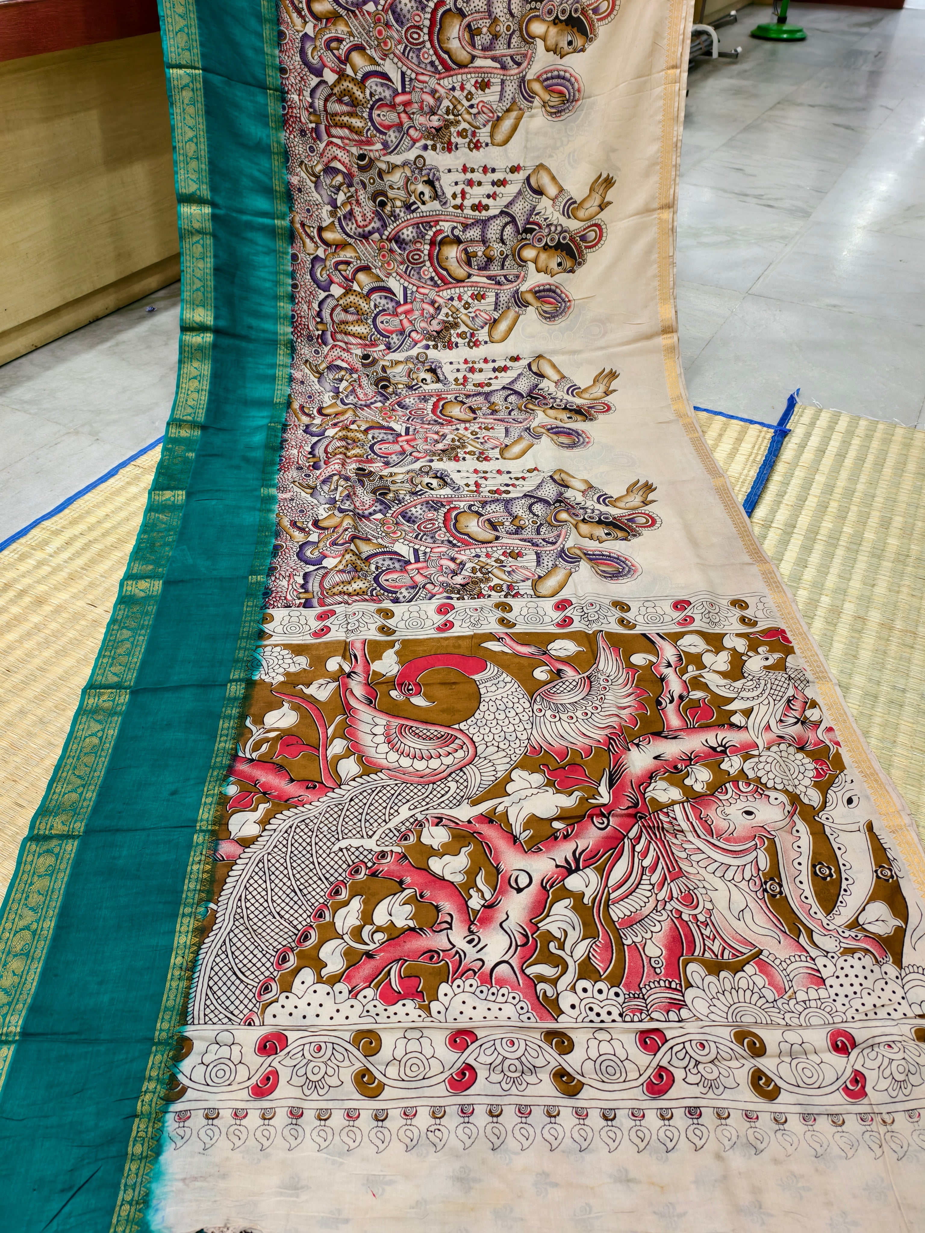 Kalamkari block printed Mangalagiri silksaree