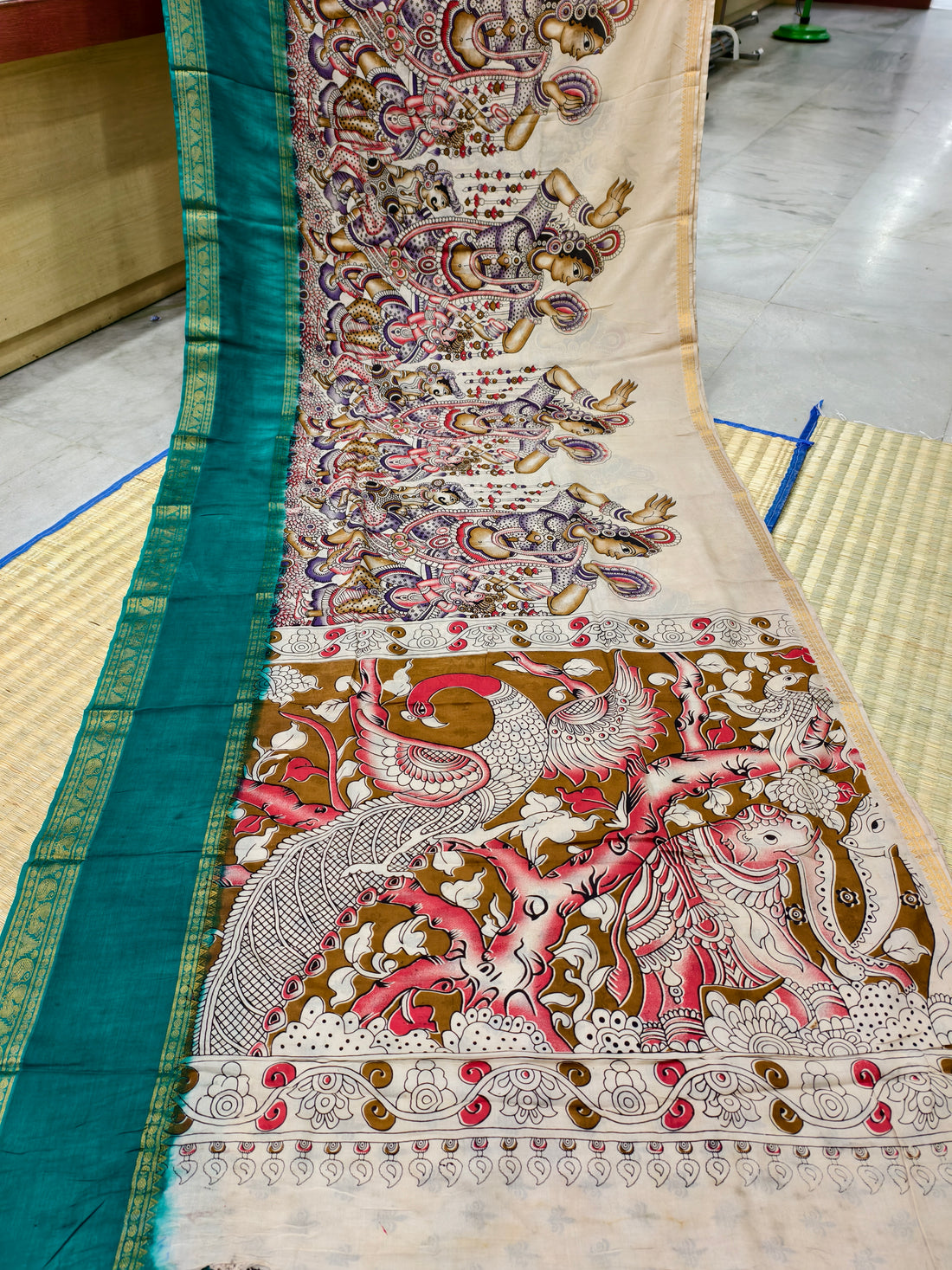 Kalamkari block printed Mangalagiri silksaree