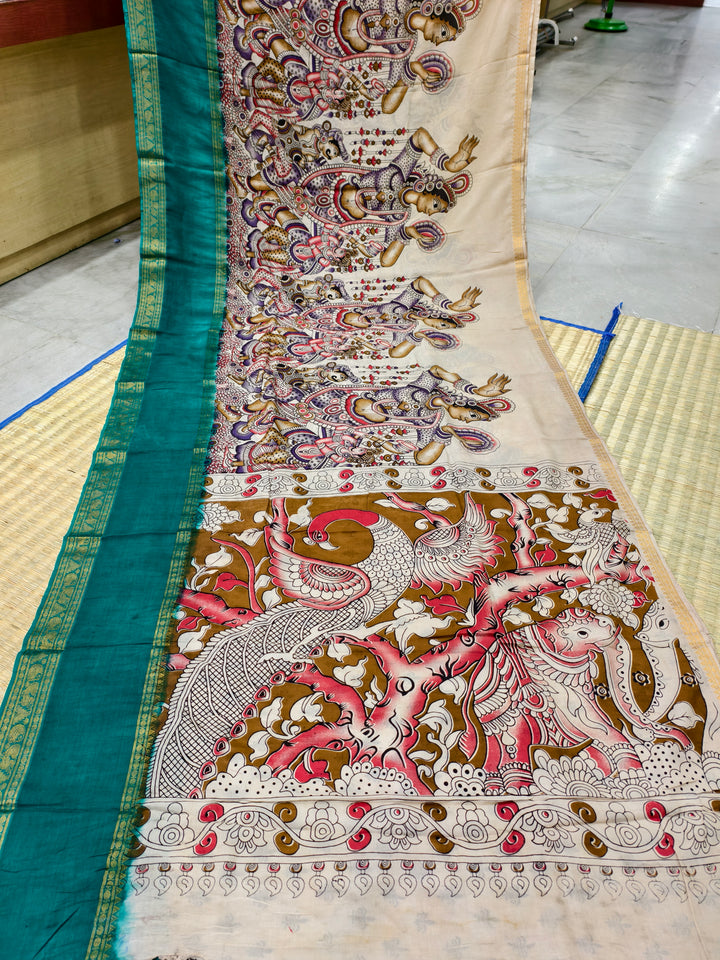 Kalamkari block printed Mangalagiri silksaree