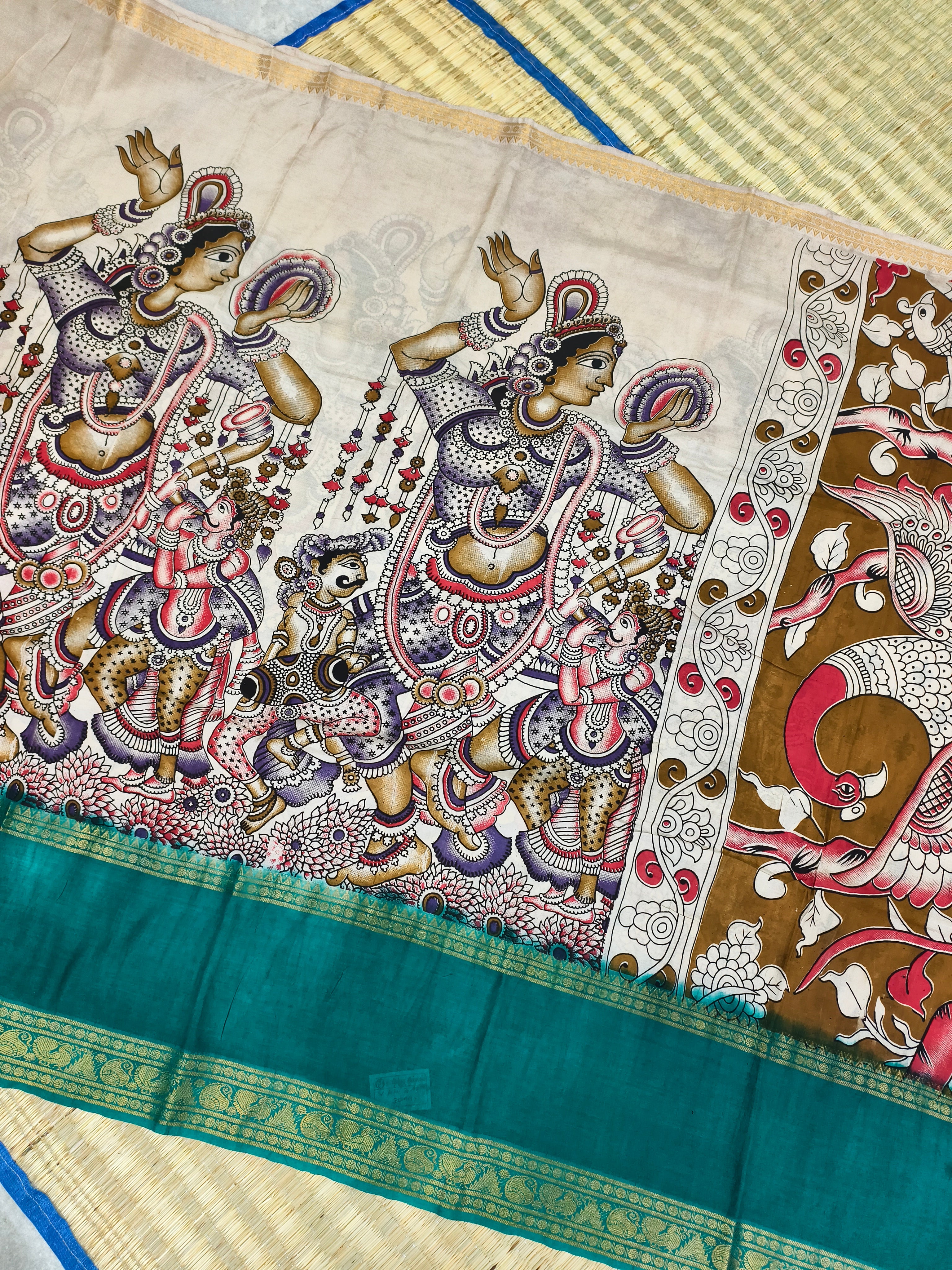 Kalamkari block printed Mangalagiri silksaree