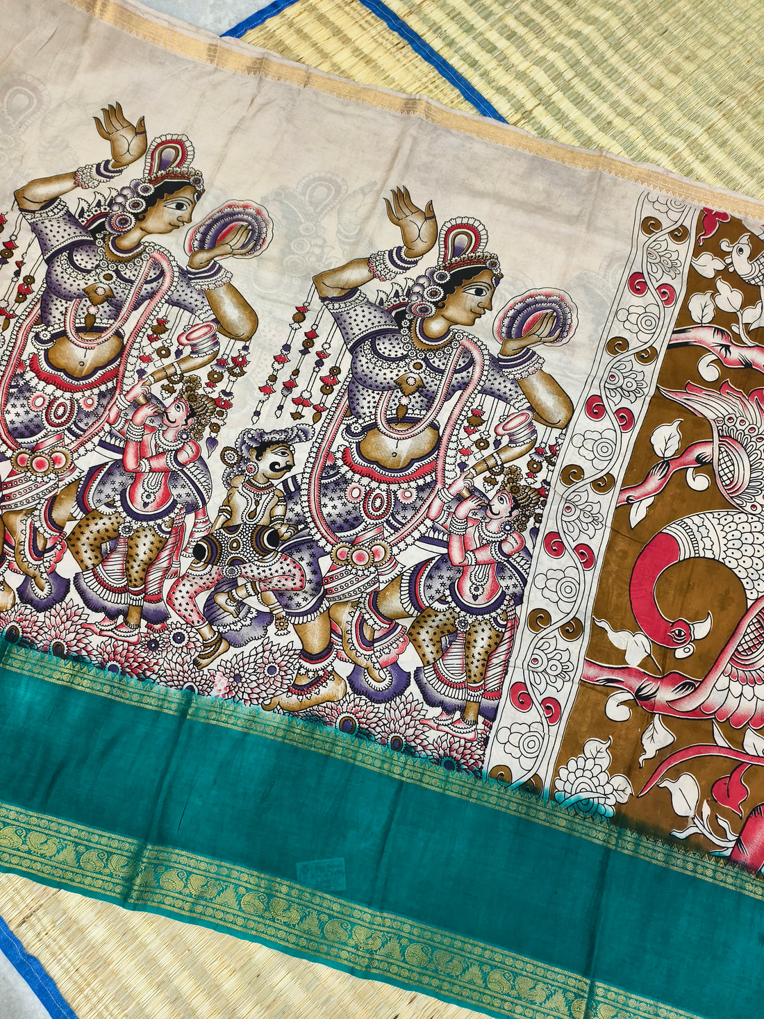 Kalamkari block printed Mangalagiri silksaree