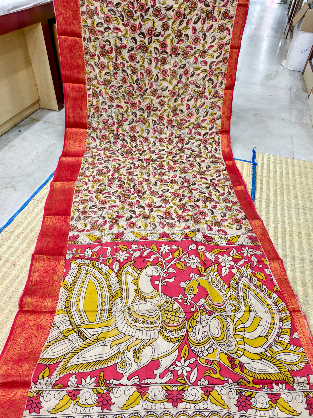 Floral kalamkari Mangalagiri silk saree