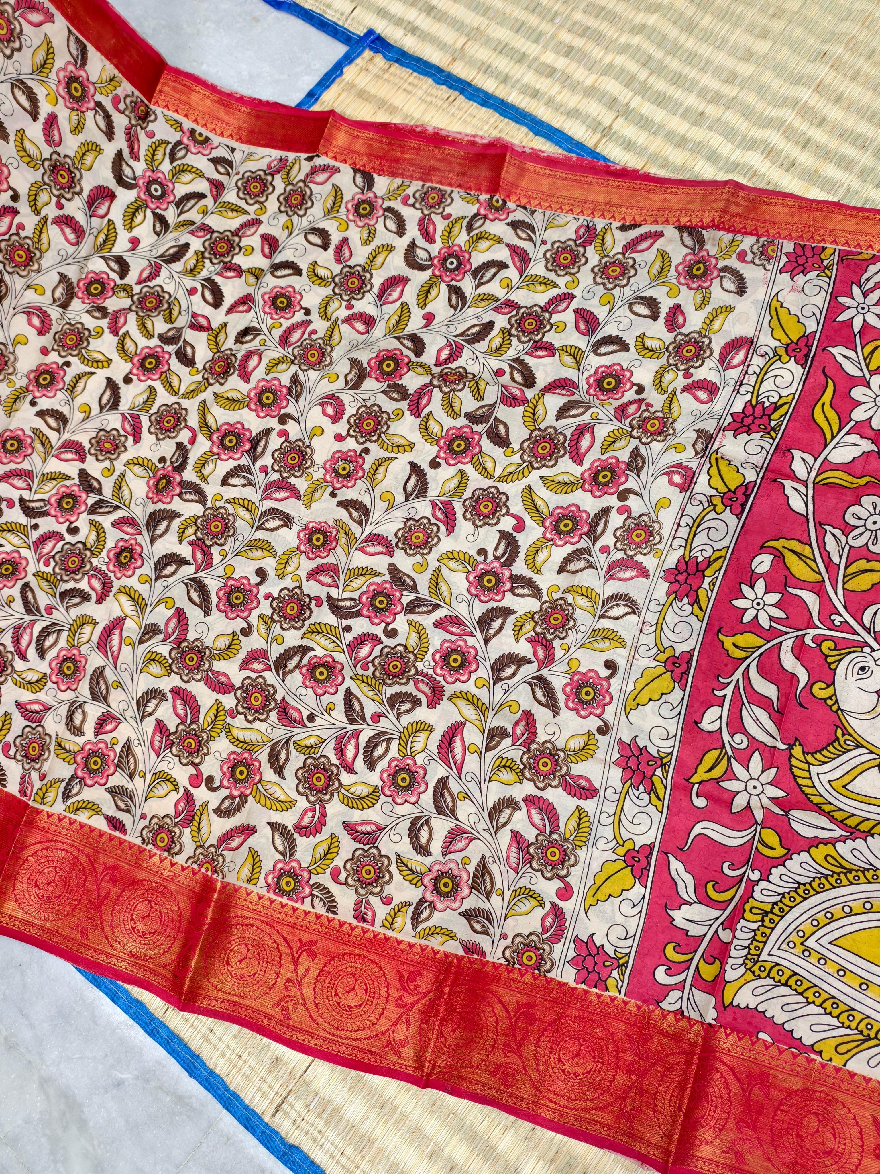 Floral kalamkari Mangalagiri silk saree