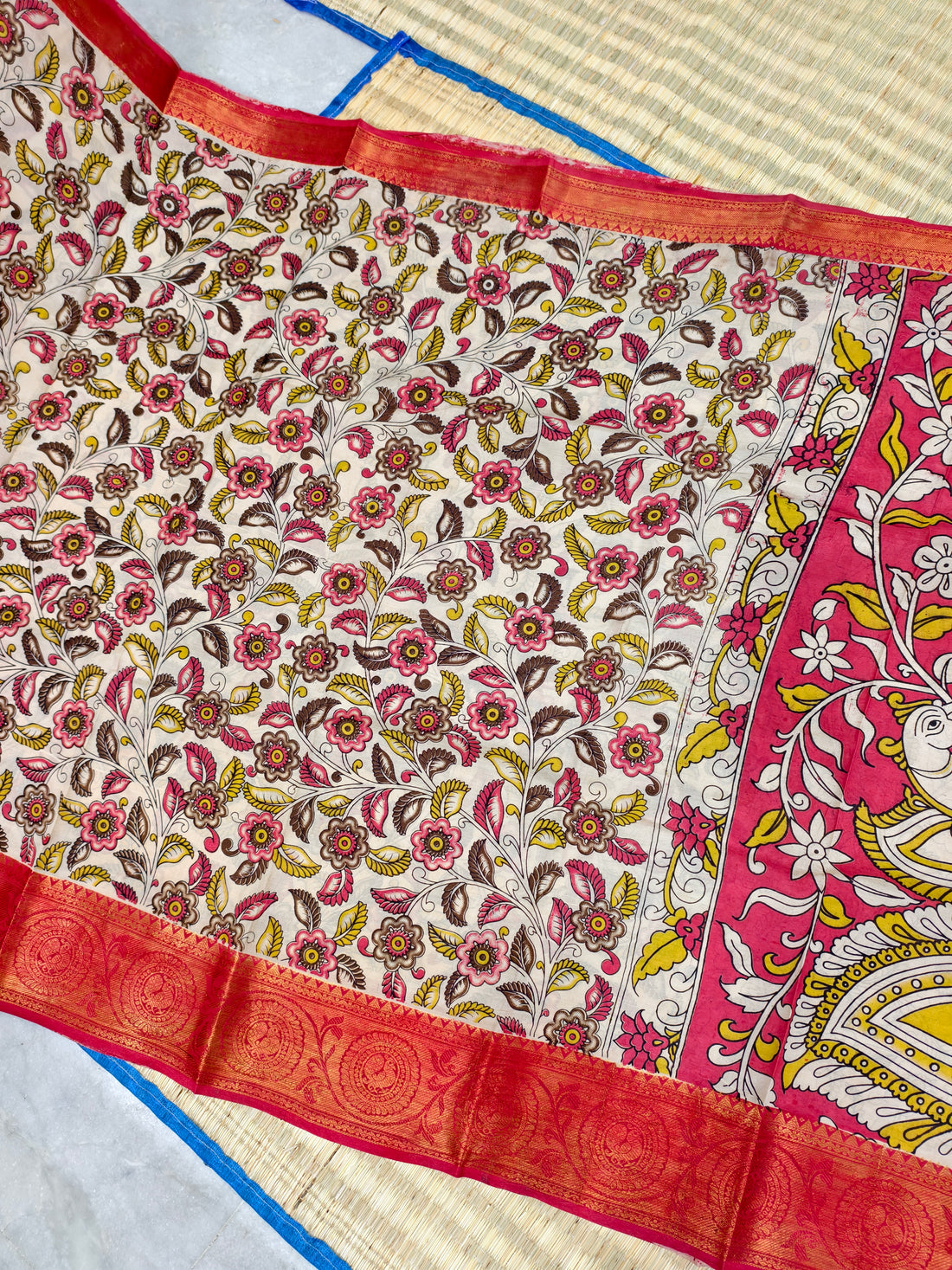 Floral kalamkari Mangalagiri silk saree