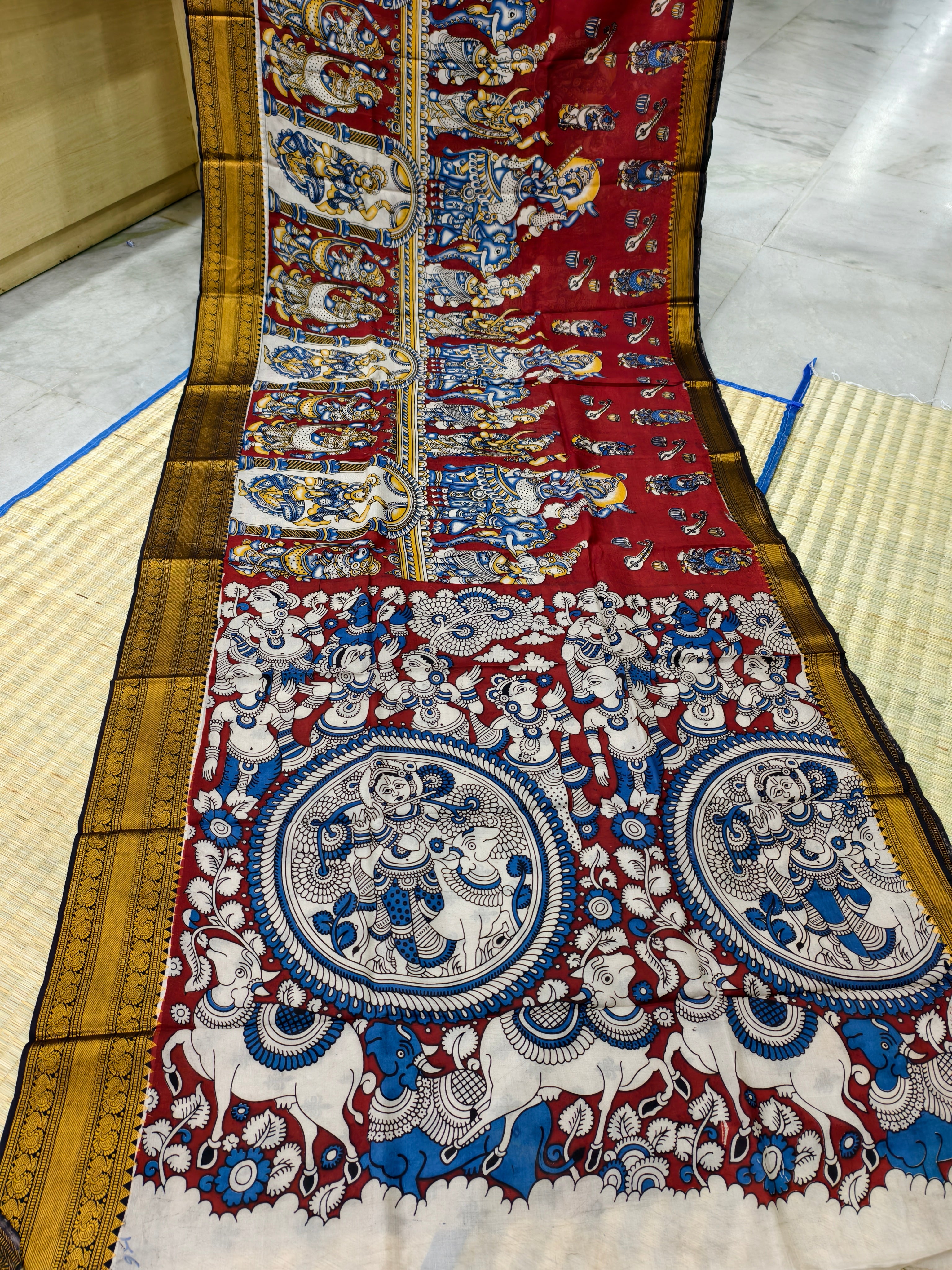 Kalamkari block printed Mangalagiri silksaree