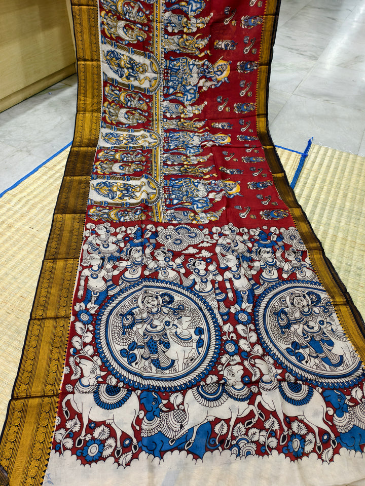 Kalamkari block printed Mangalagiri silksaree
