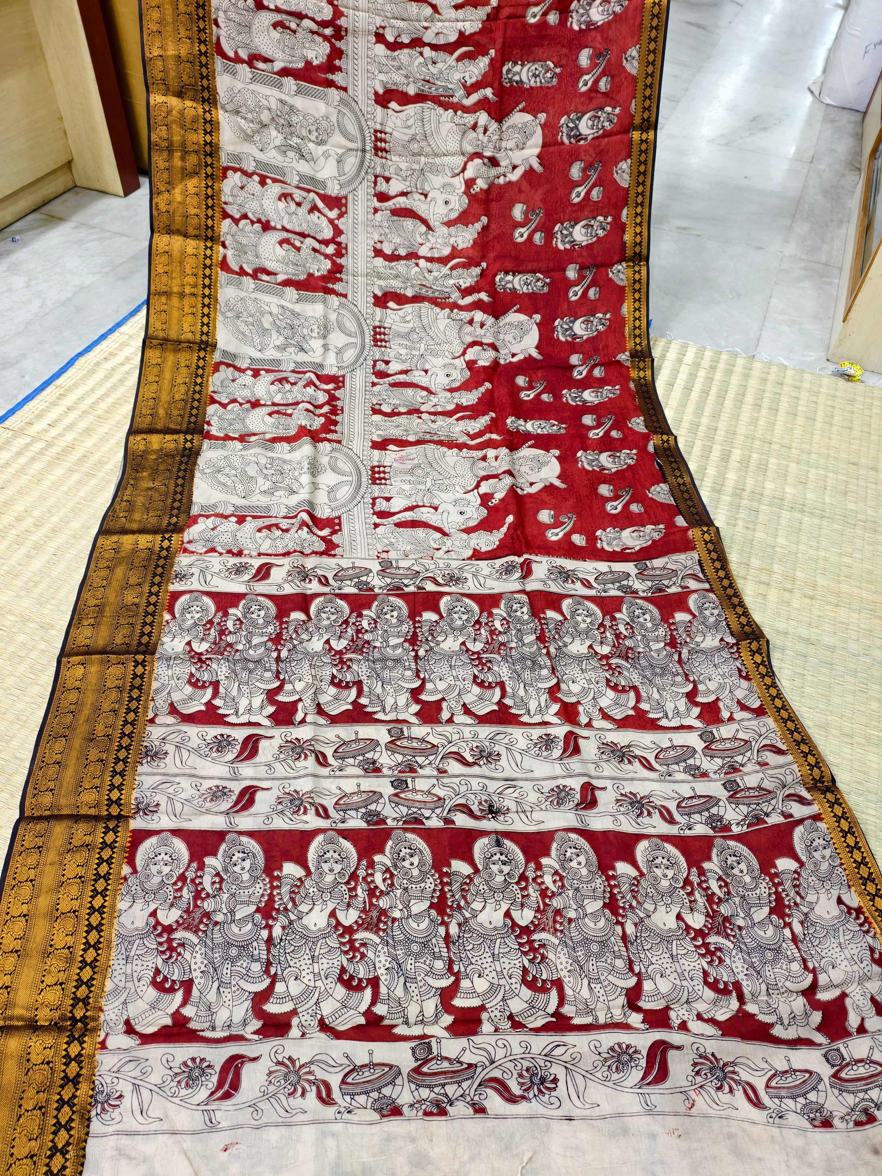 Kalamkari block printed Mangalagiri silk saree