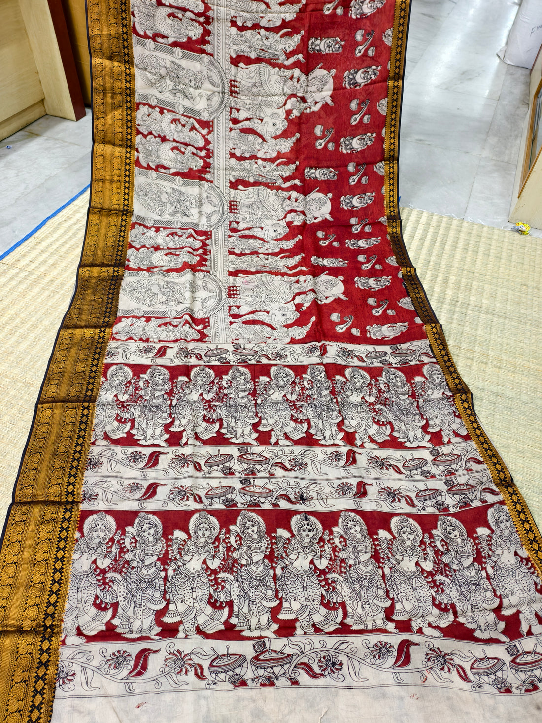 Kalamkari block printed Mangalagiri silk saree