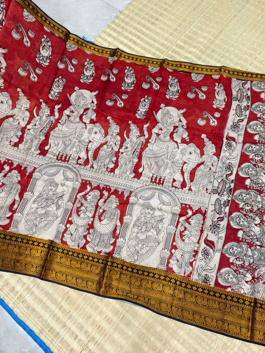Kalamkari block printed Mangalagiri silk saree