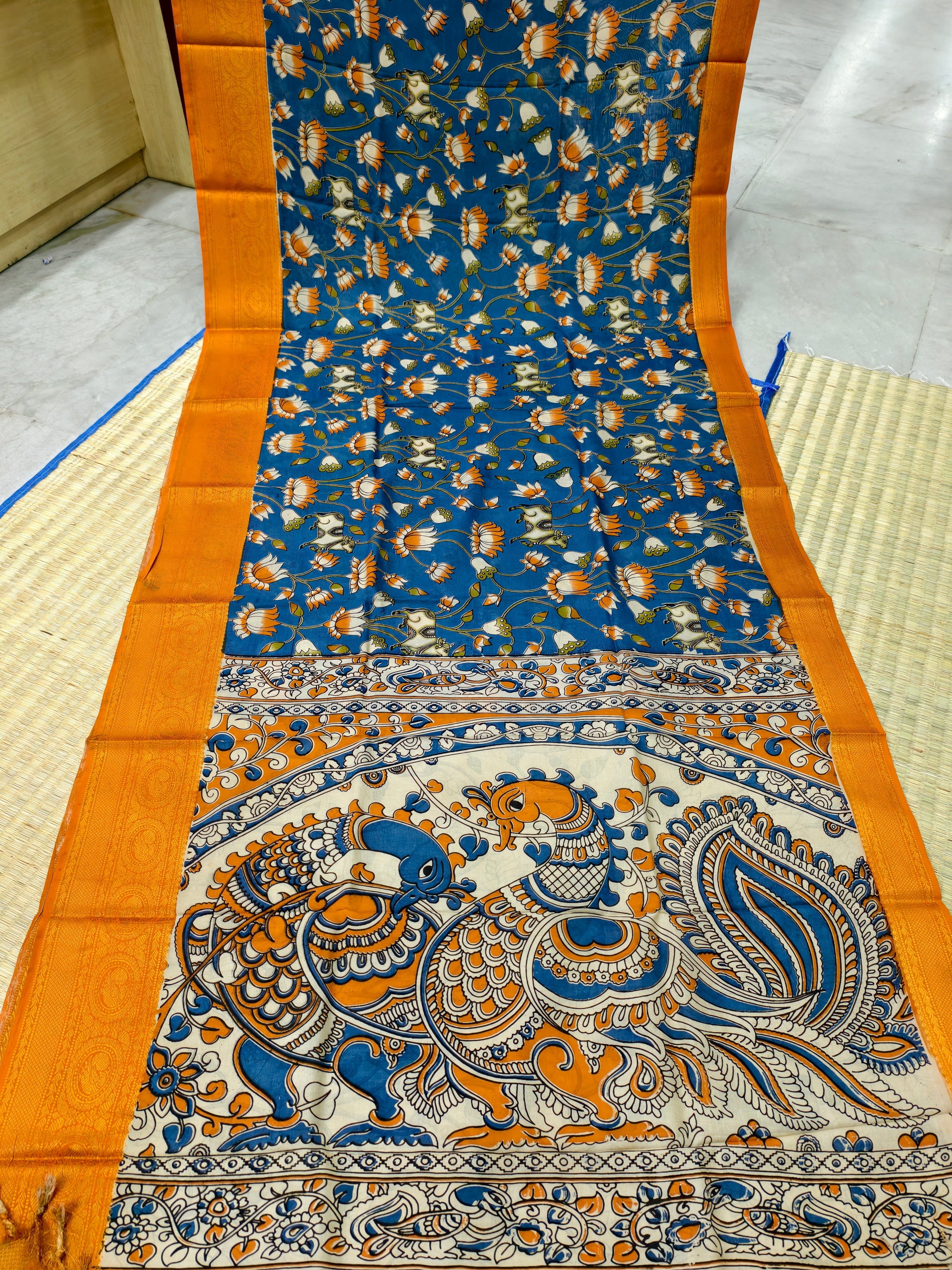 Kalamkari block printed Mangalagiri silksaree