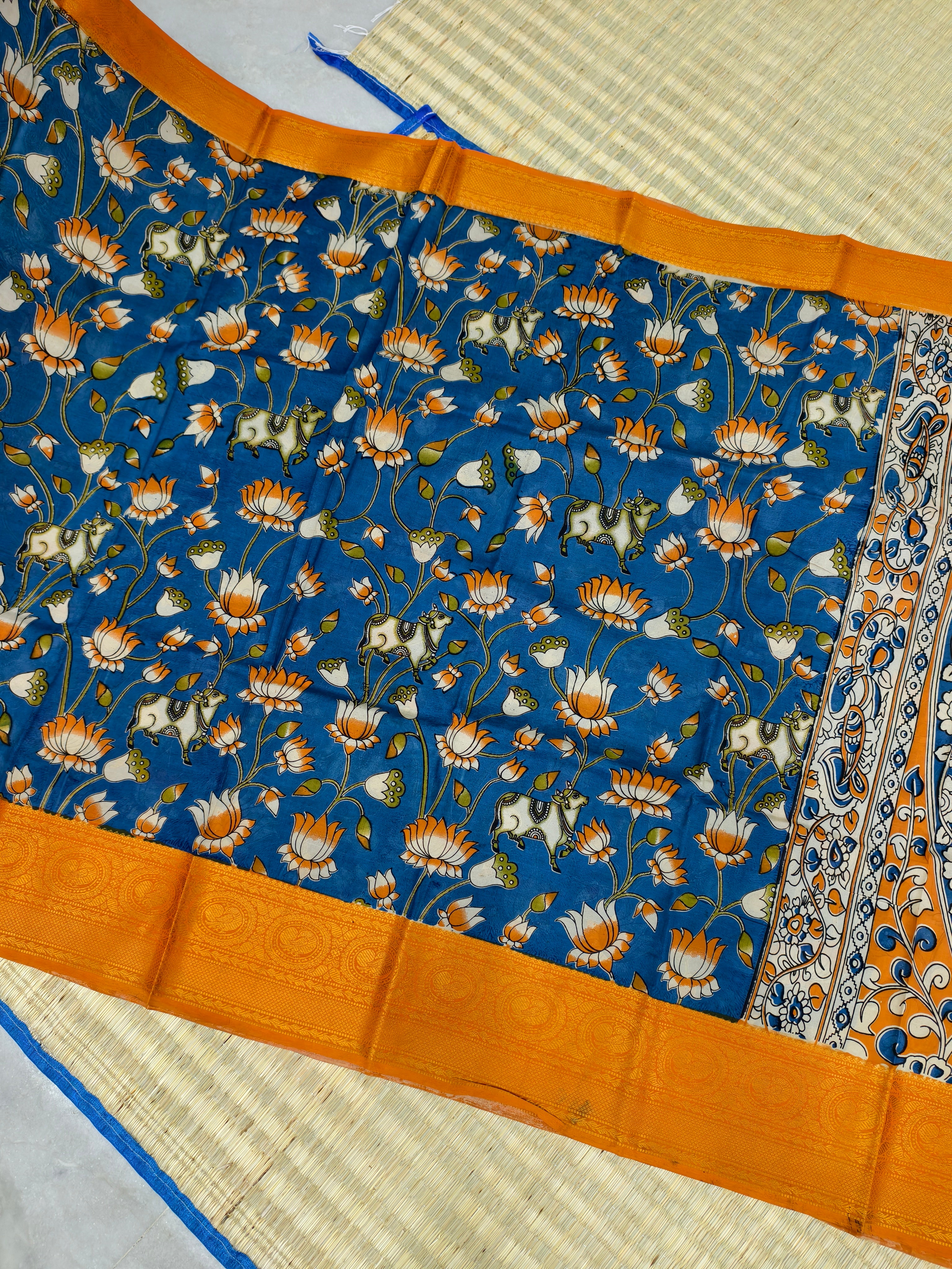 Kalamkari block printed Mangalagiri silksaree