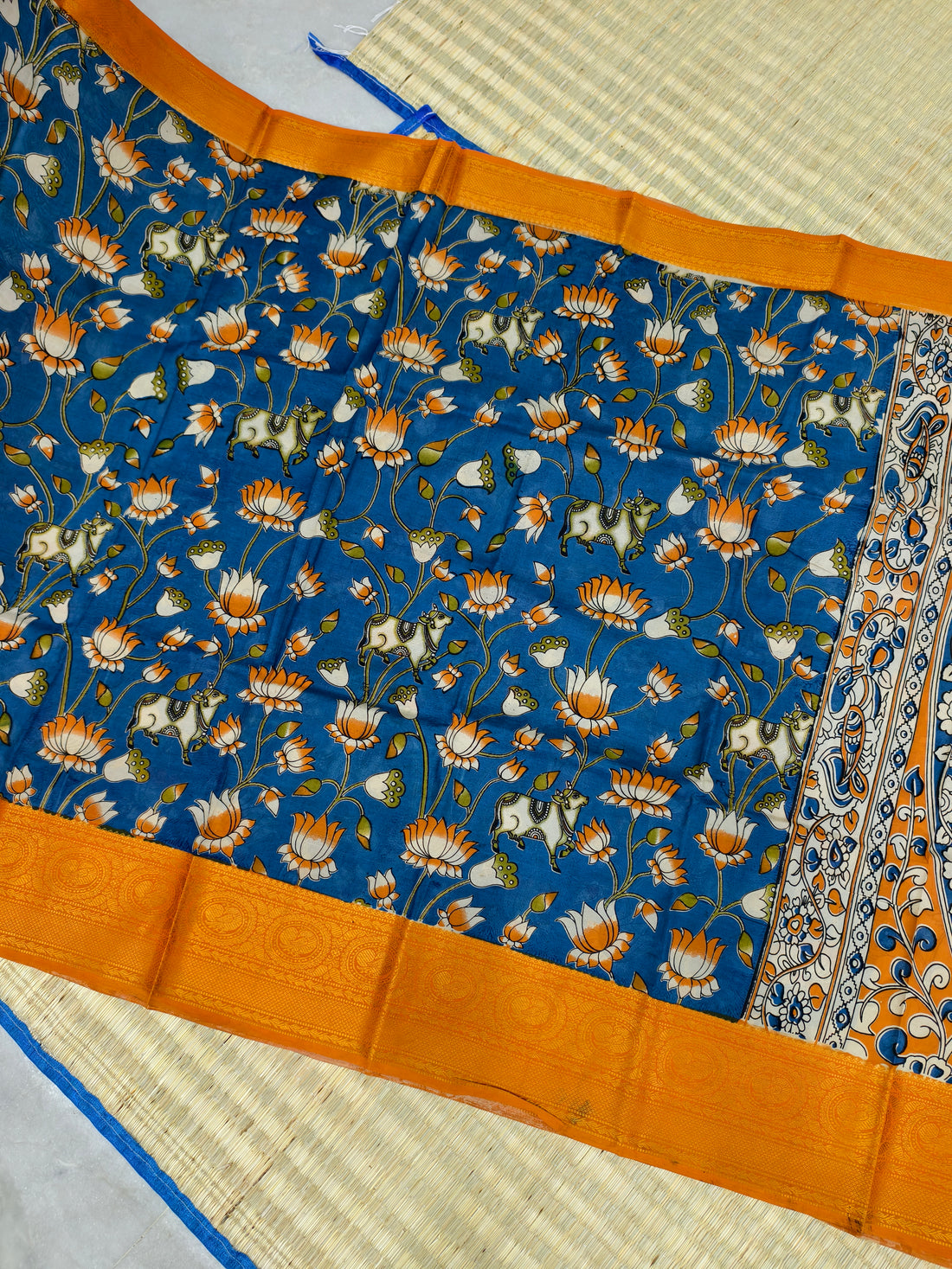 Kalamkari block printed Mangalagiri silksaree