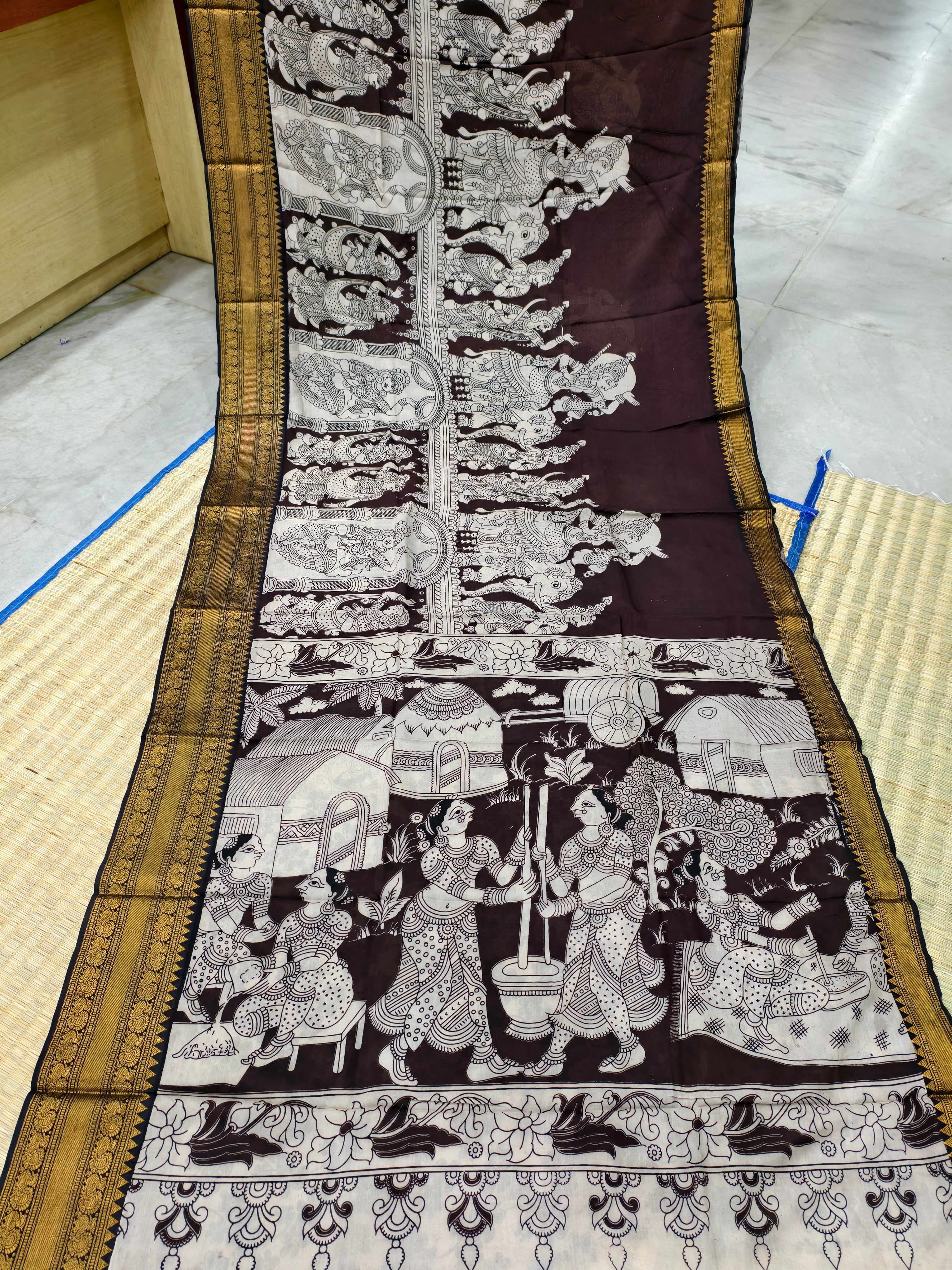 Kalamkari block printed Mangalagiri silksaree