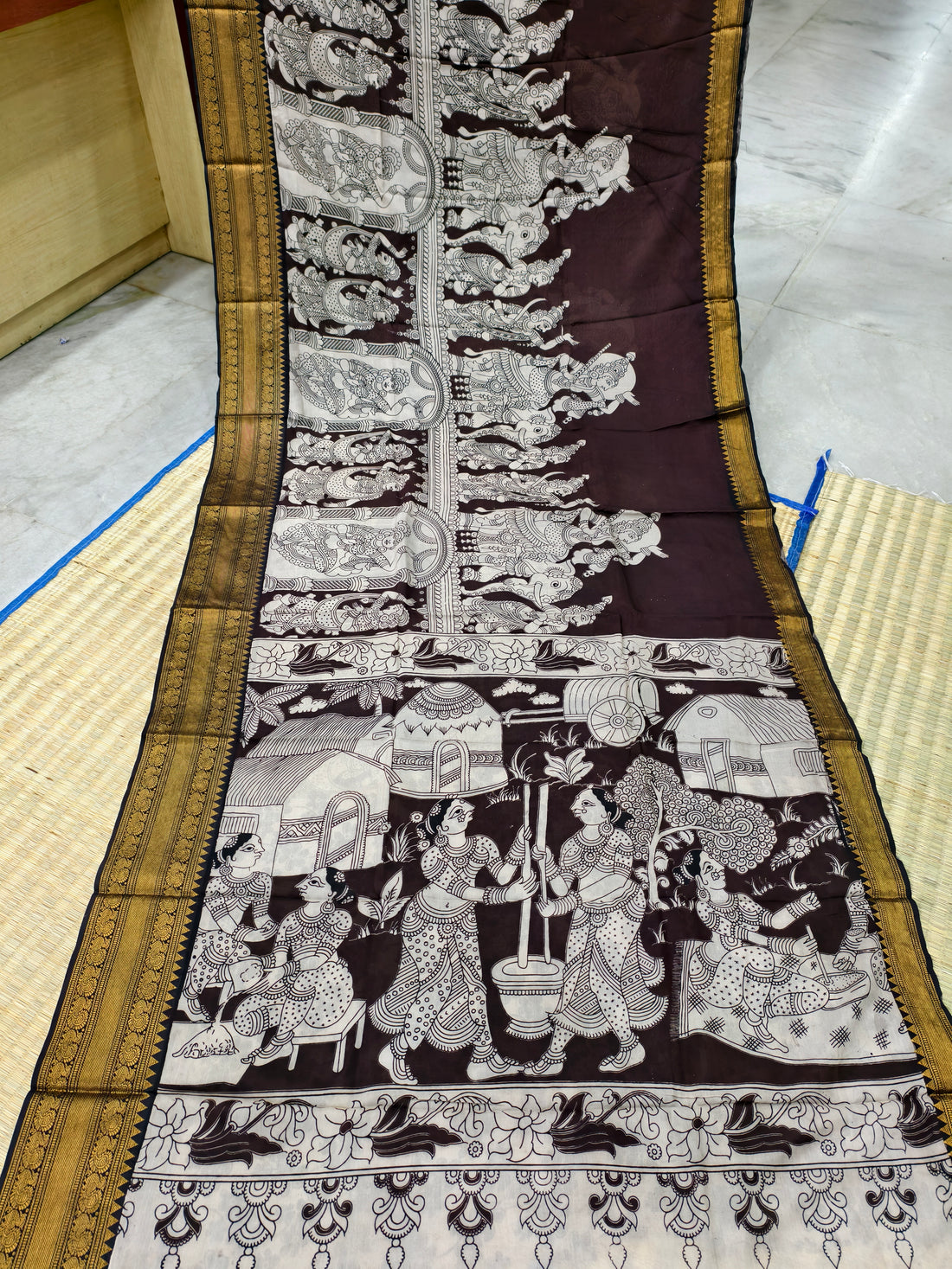 Kalamkari block printed Mangalagiri silksaree