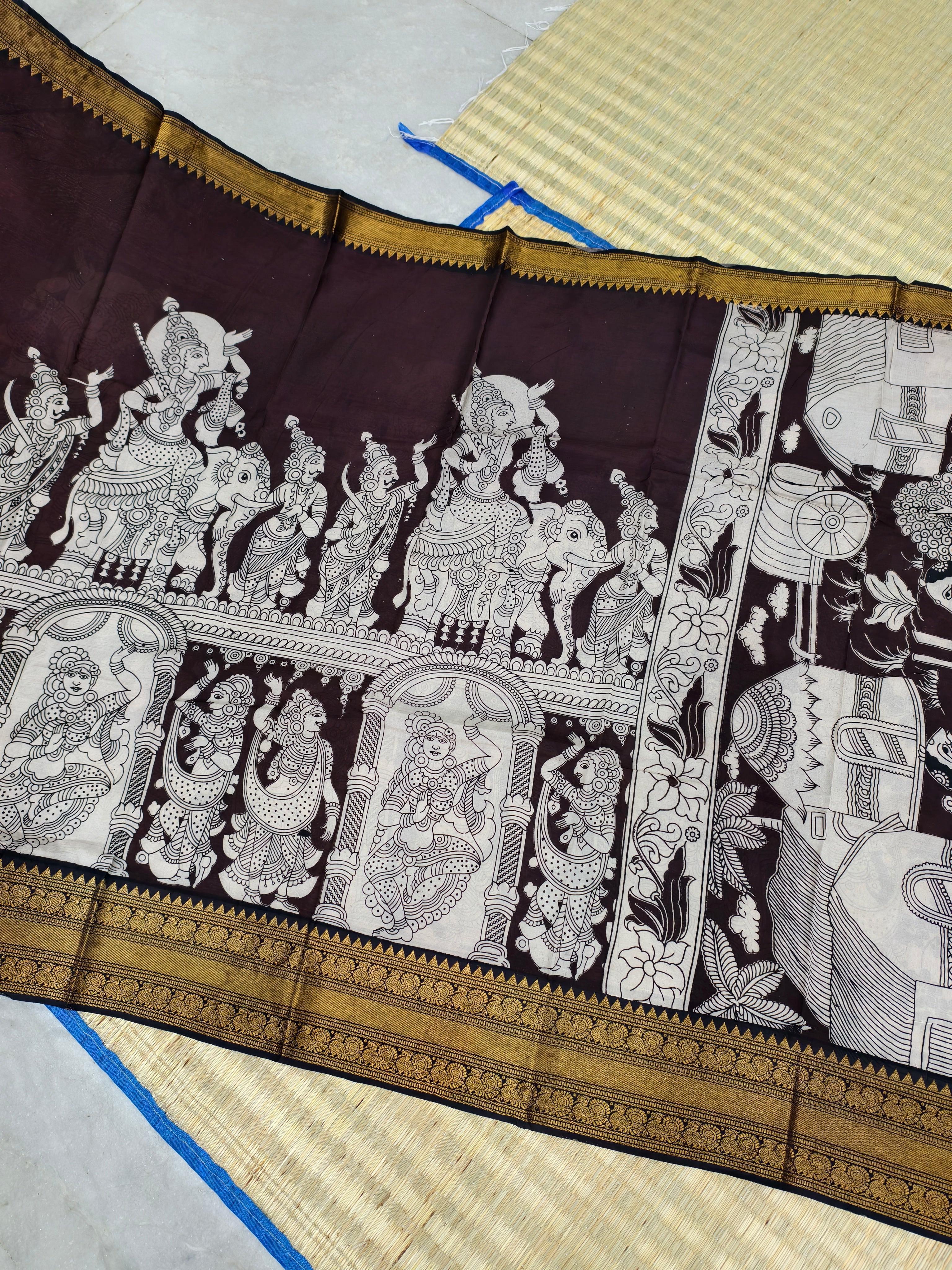 Kalamkari block printed Mangalagiri silksaree
