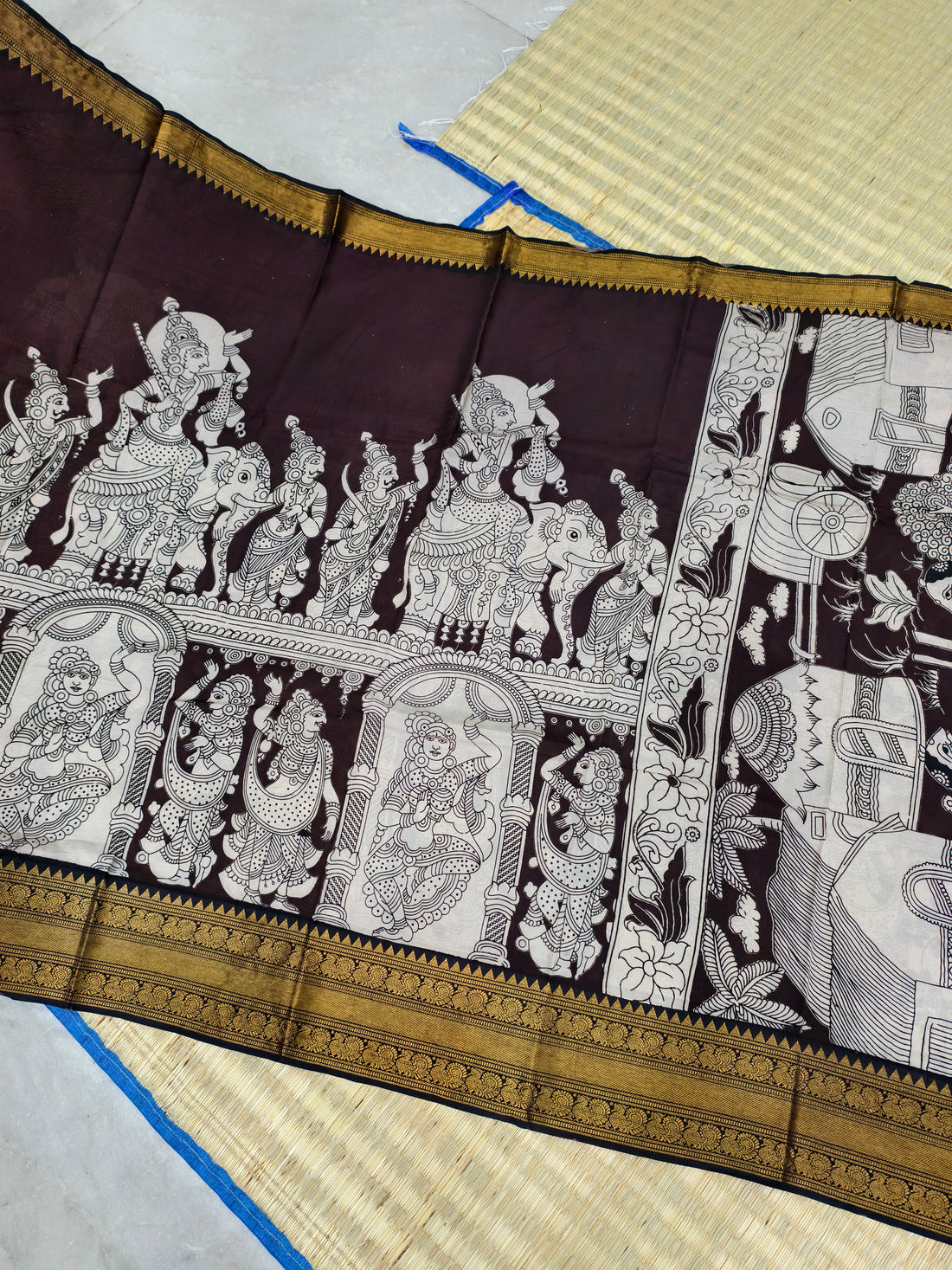 Kalamkari block printed Mangalagiri silksaree