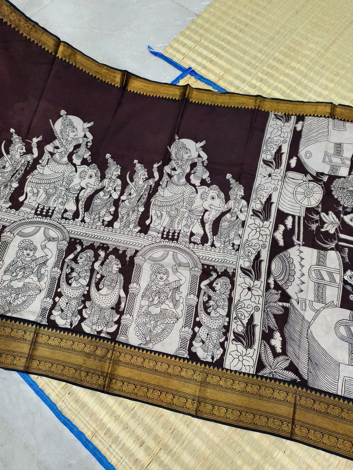 Kalamkari block printed Mangalagiri silksaree
