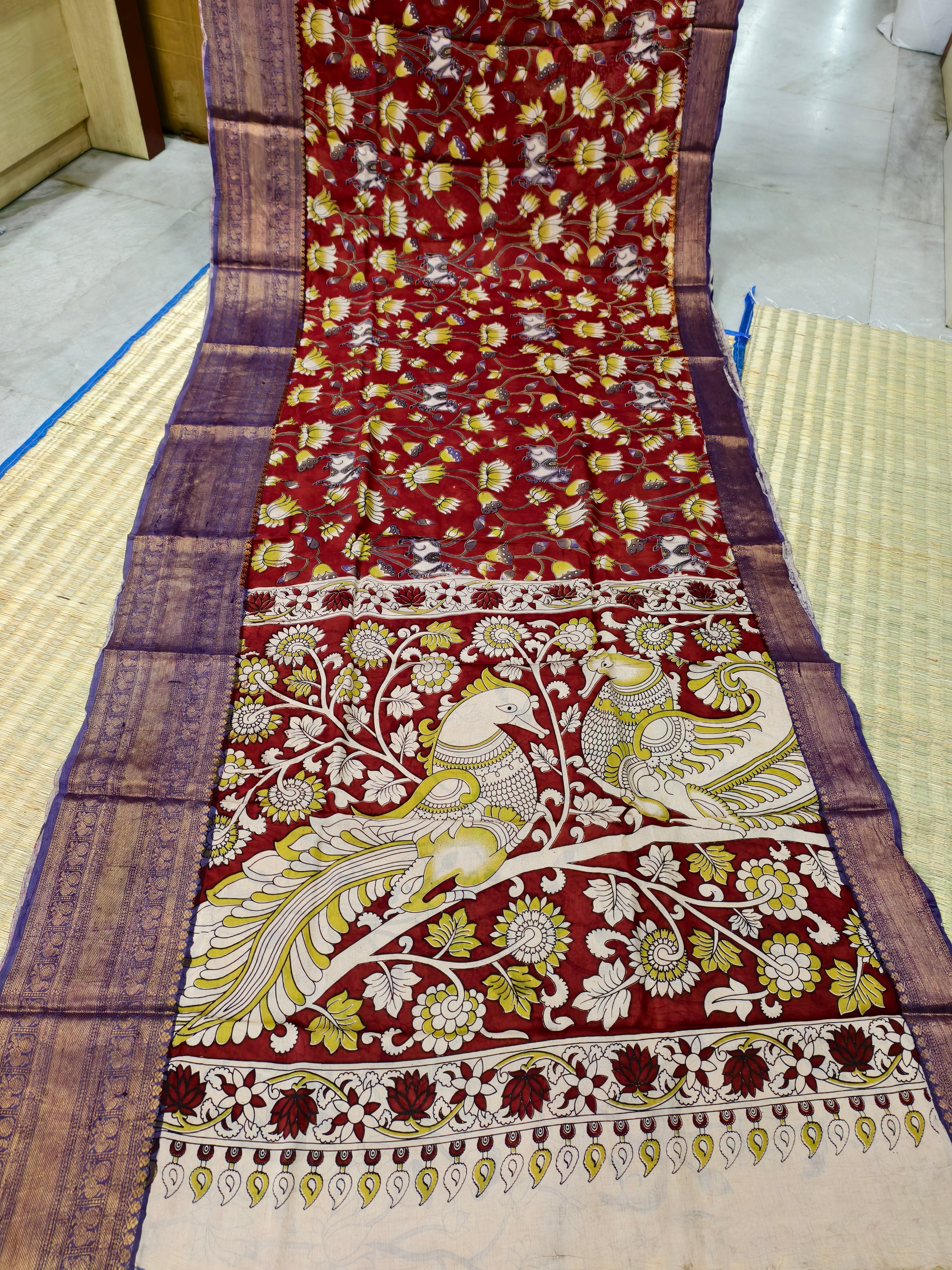 Kalamkari block printed Mangalagiri silksaree