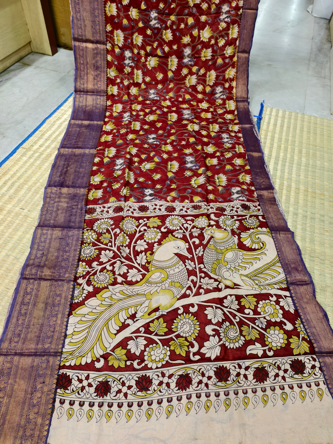 Kalamkari block printed Mangalagiri silksaree