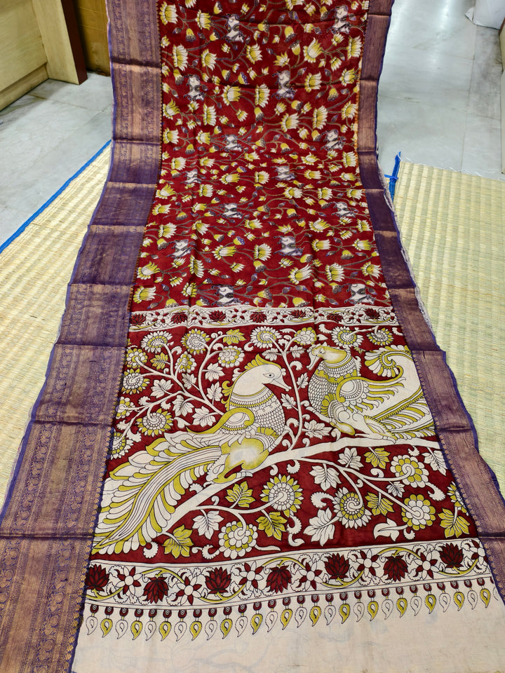 Kalamkari block printed Mangalagiri silksaree