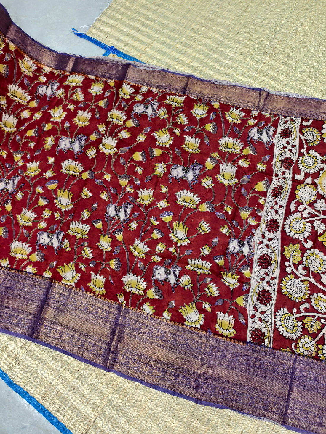 Kalamkari block printed Mangalagiri silksaree