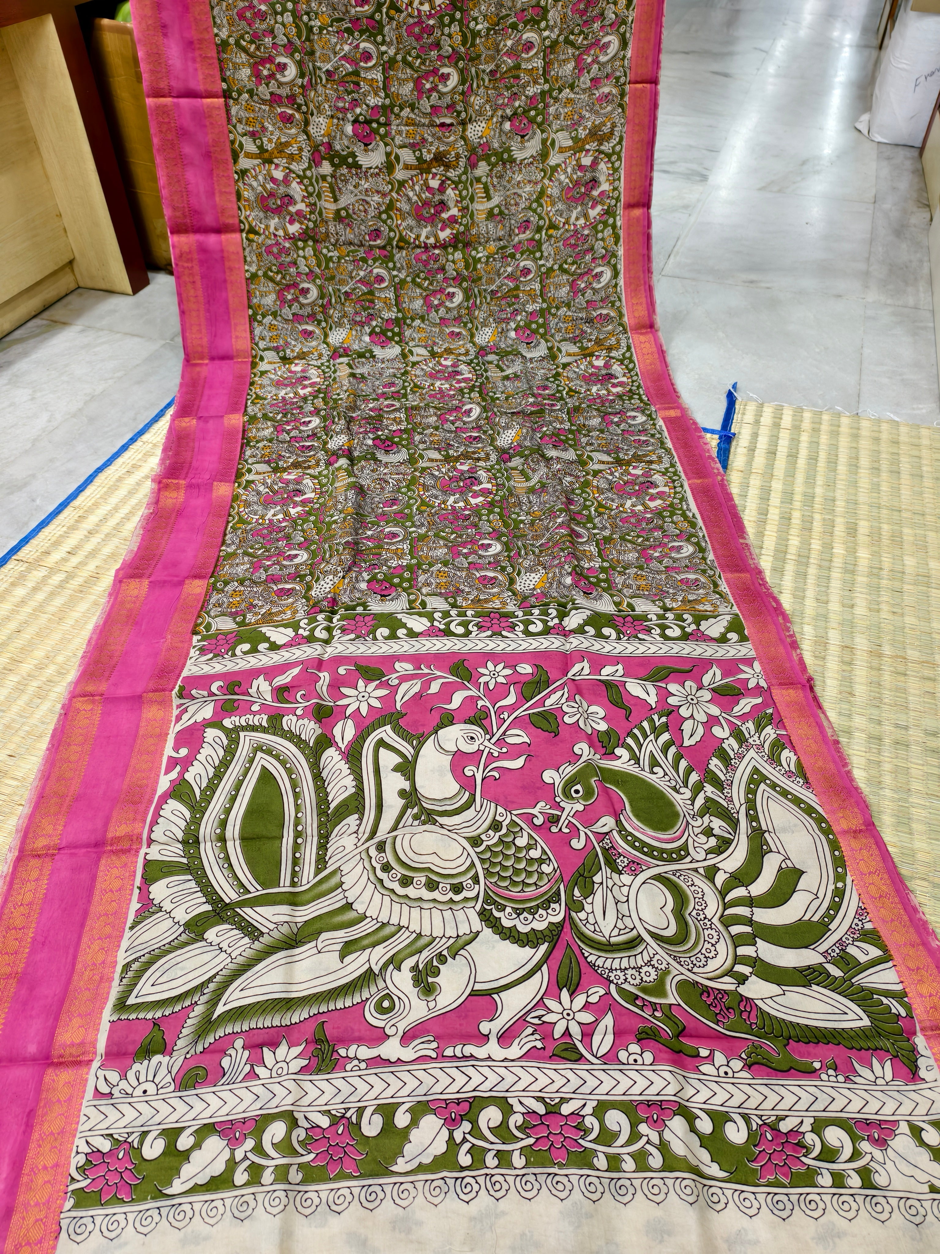 Kalamkari block printed Mangalagiri silksaree