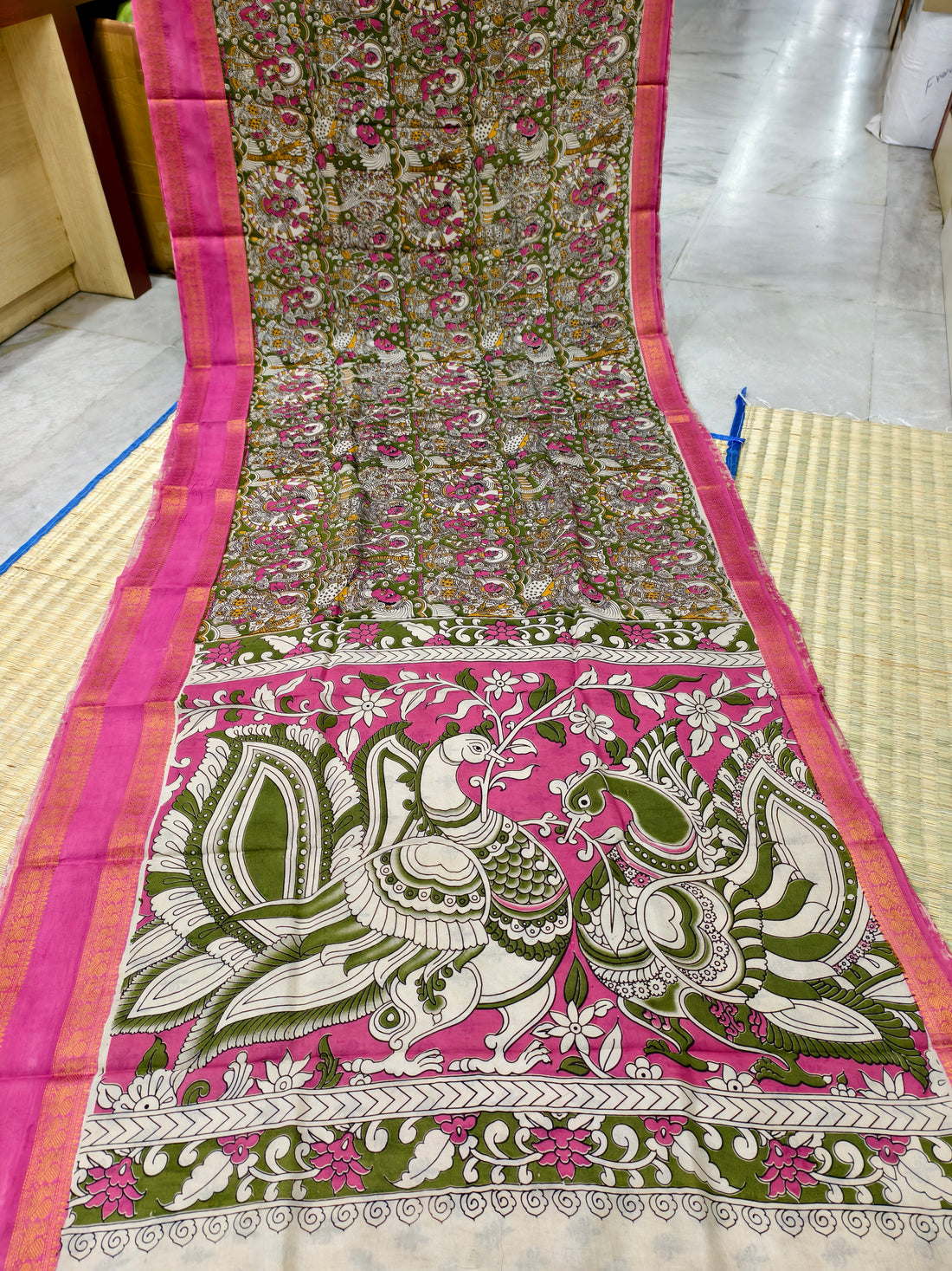 Kalamkari block printed Mangalagiri silksaree