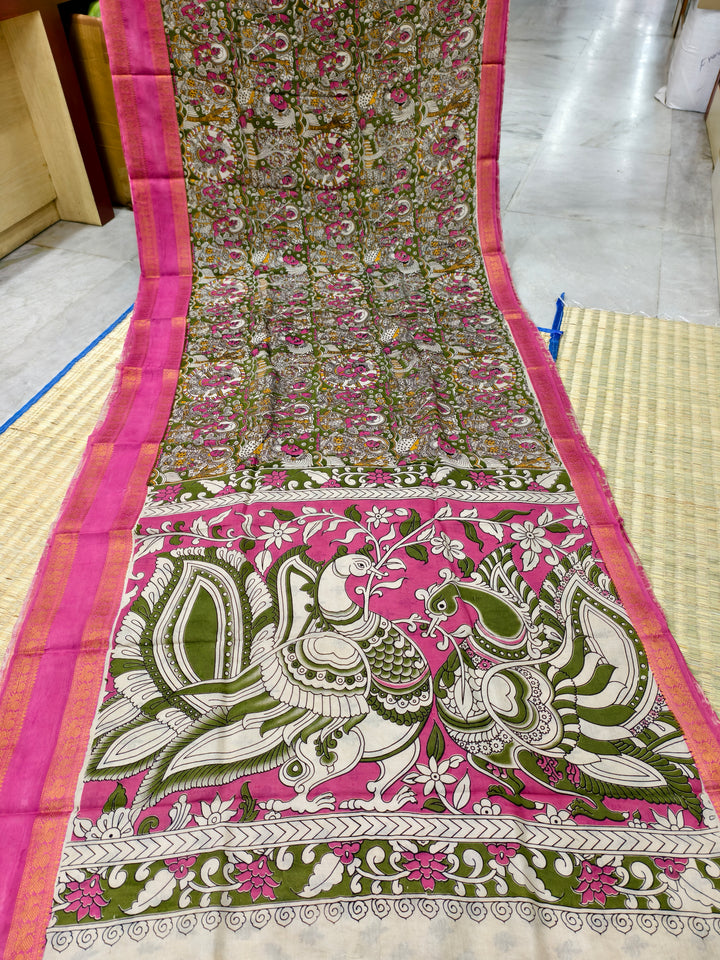 Kalamkari block printed Mangalagiri silksaree