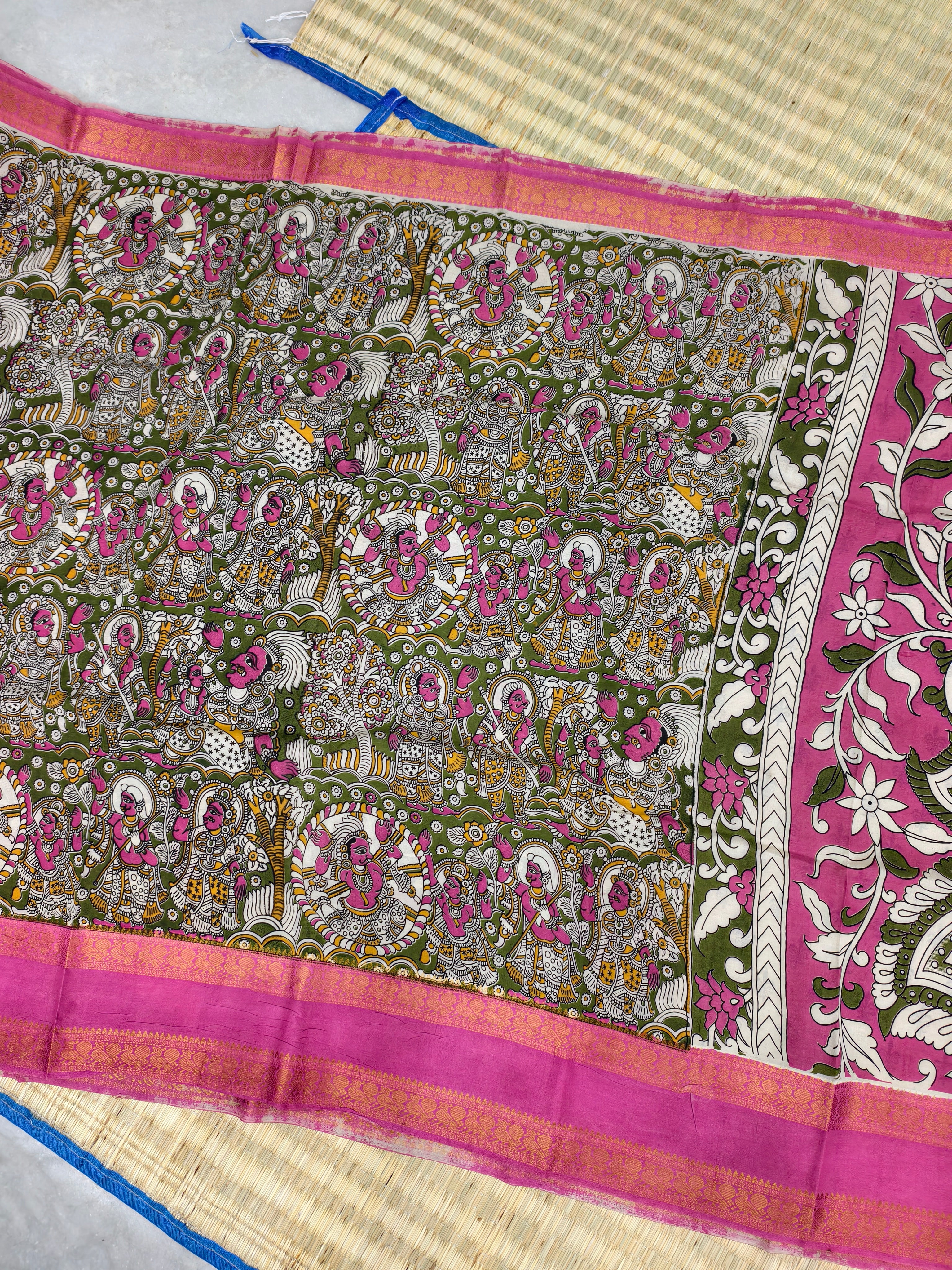 Kalamkari block printed Mangalagiri silksaree