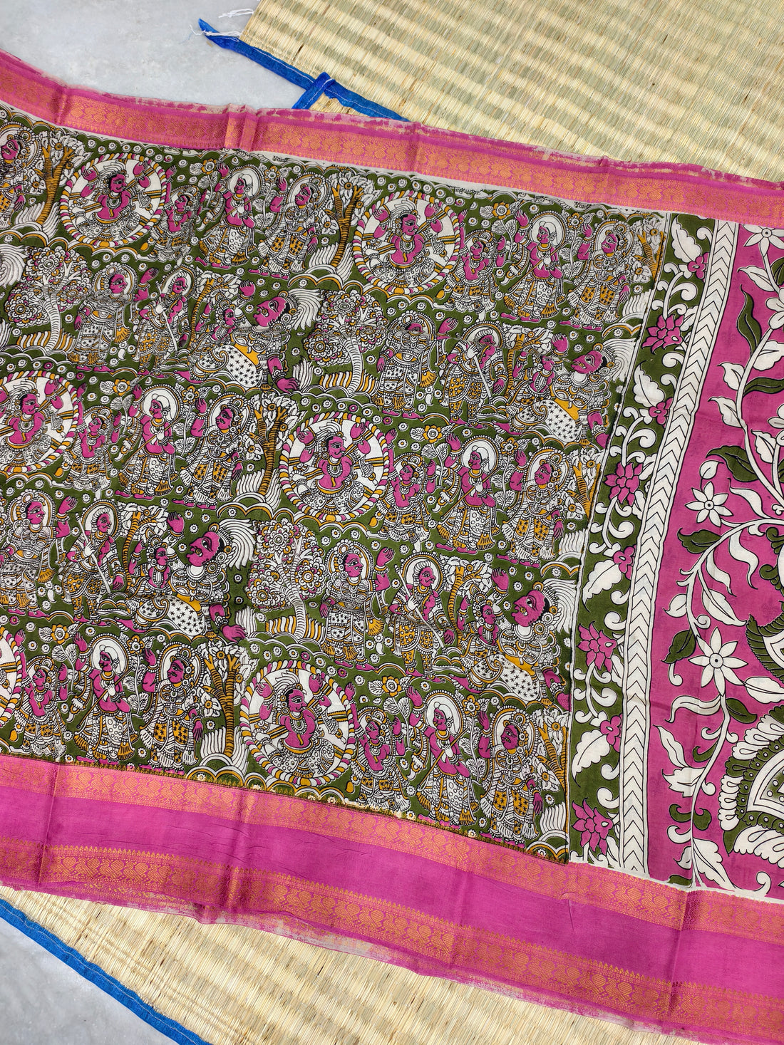 Kalamkari block printed Mangalagiri silksaree