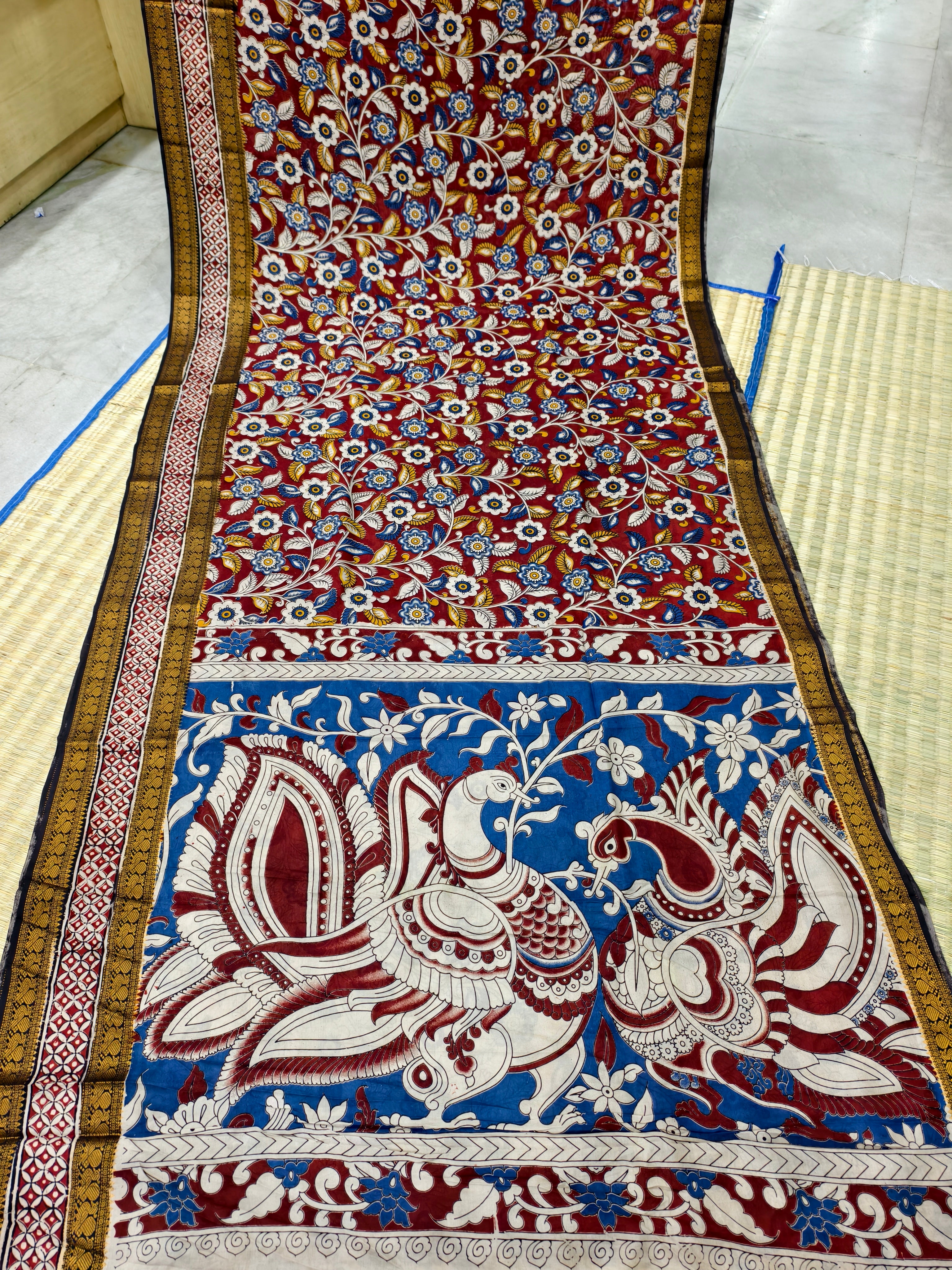 Kalamkari block printed Mangalagiri silksaree