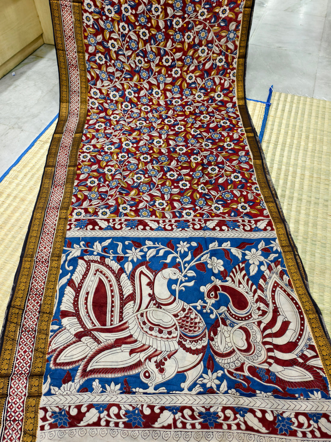 Kalamkari block printed Mangalagiri silksaree
